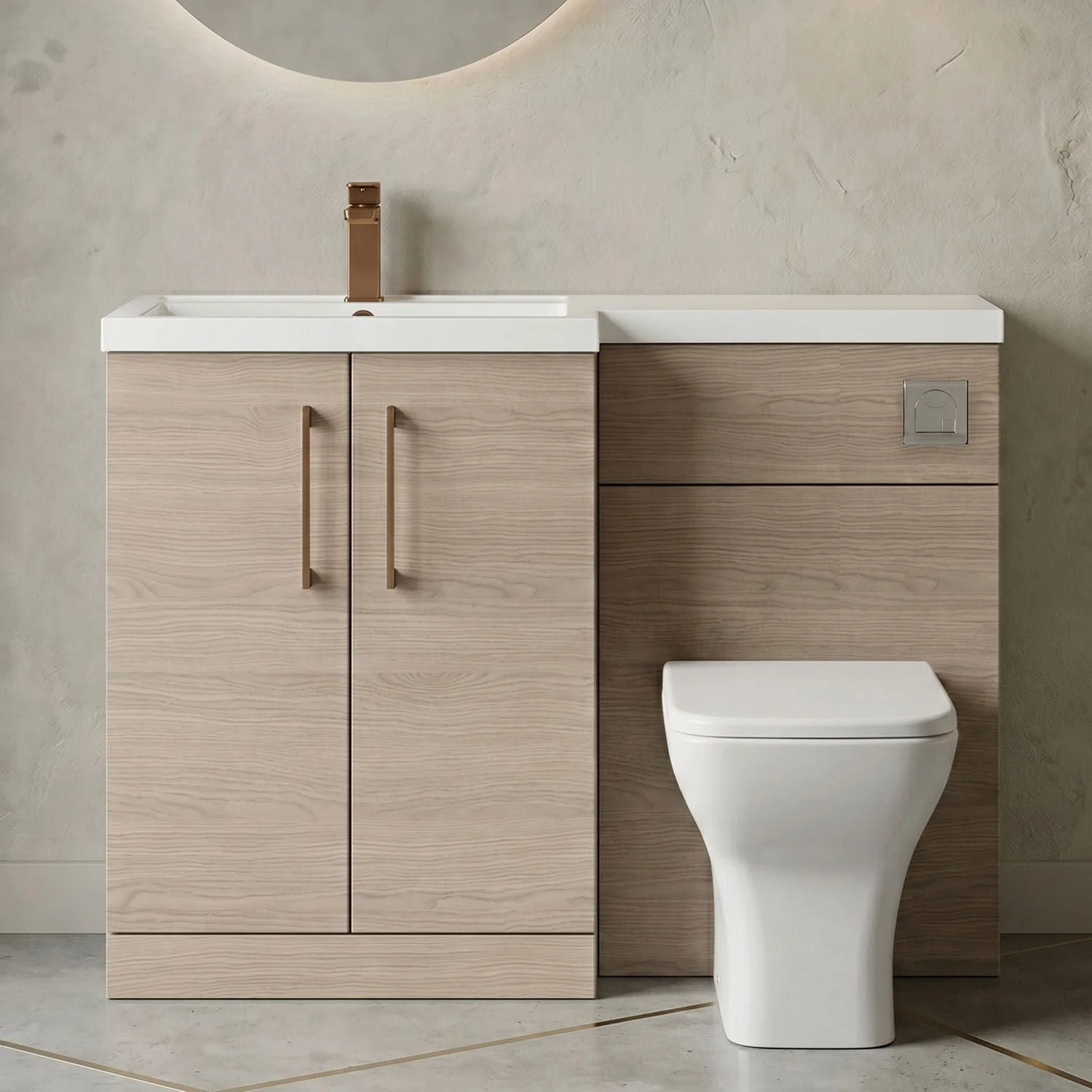 Bramshall Combination Vanity Unit with Basin & WC, Left Hand, 1100mm x 390mm - Choice of Colour and Handle Finish - Image 18