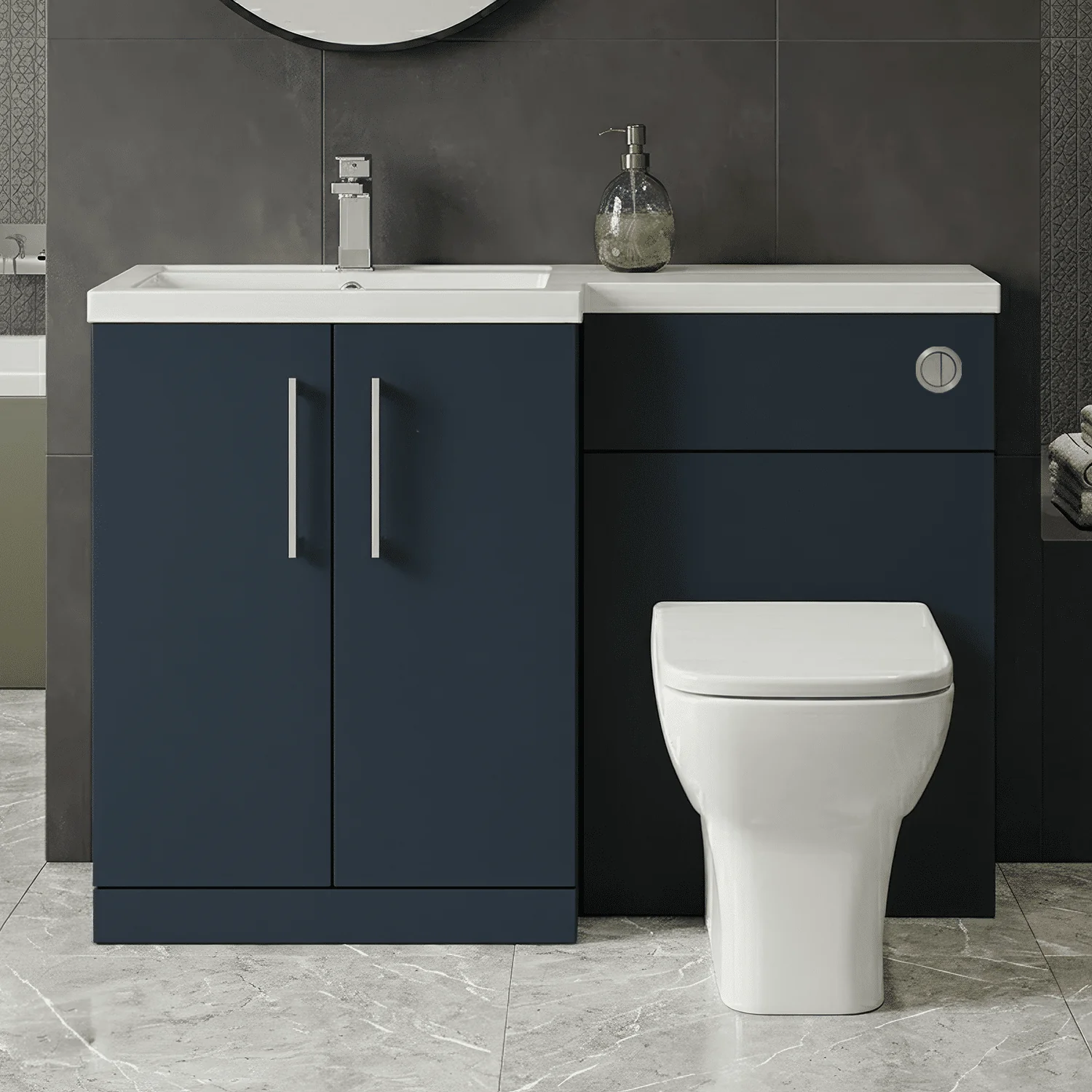 Bramshall Combination Vanity Unit with Basin & WC, Left Hand, 1100mm x 390mm - Choice of Colour and Handle Finish - Image 20