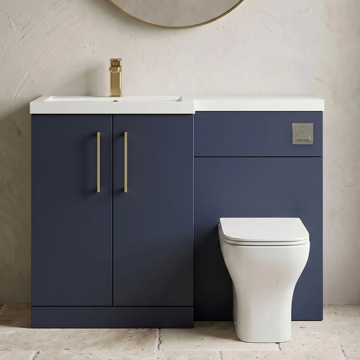 Bramshall Combination Vanity Unit with Basin & WC, Left Hand, 1100mm x 390mm - Choice of Colour and Handle Finish - Image 21