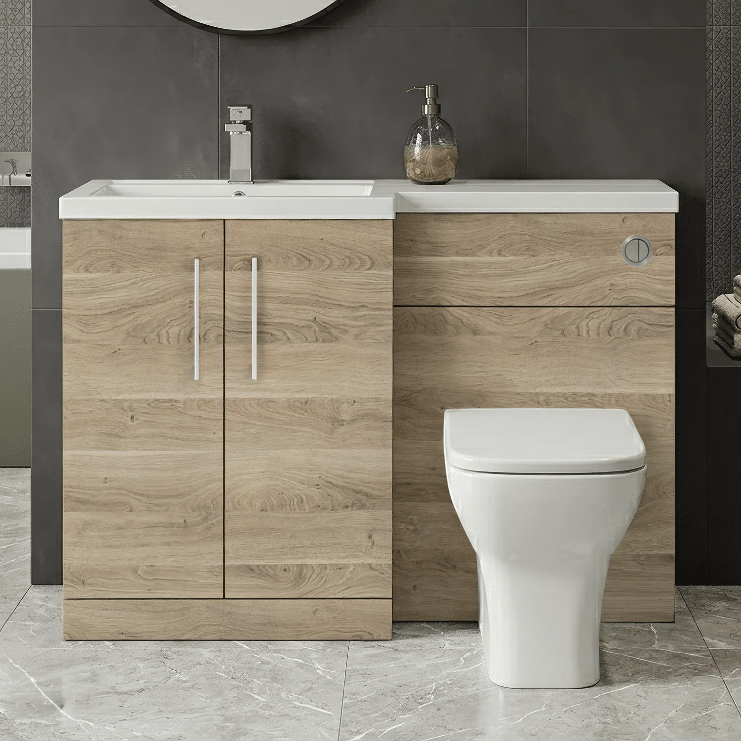 Bramshall Combination Vanity Unit with Basin & WC, Left Hand, 1100mm x 390mm - Choice of Colour and Handle Finish - Image 26