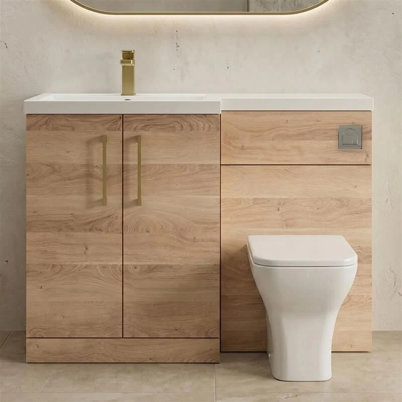 Bramshall Combination Vanity Unit with Basin & WC, Left Hand, 1100mm x 390mm - Choice of Colour and Handle Finish - Image 27