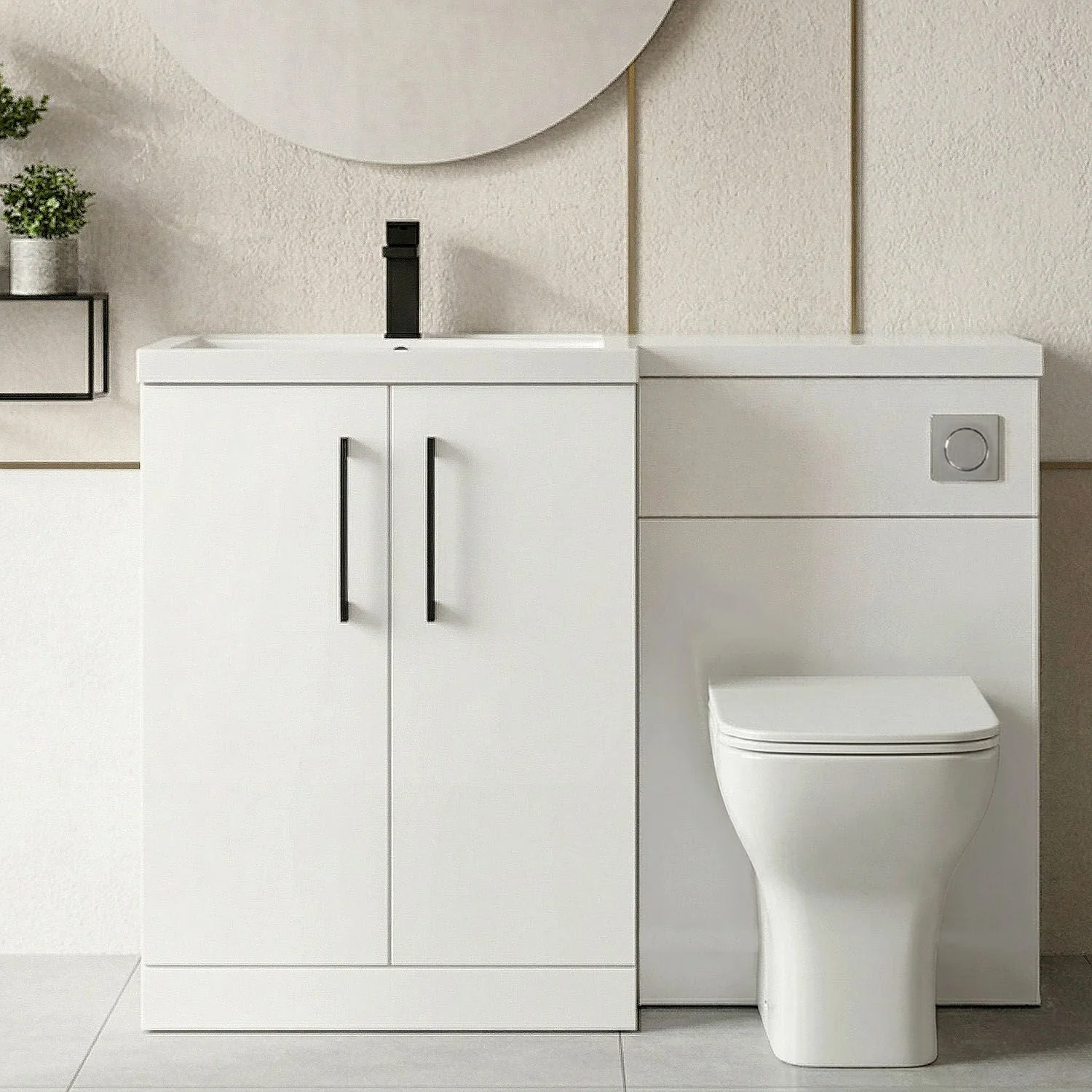 Bramshall Combination Vanity Unit with Basin & WC, Left Hand, 1100mm x 390mm - Choice of Colour and Handle Finish - Image 3
