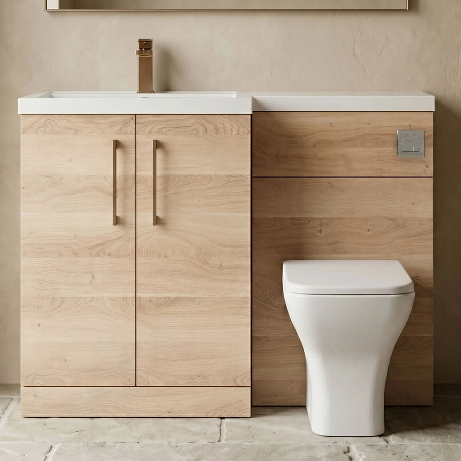 Bramshall Combination Vanity Unit with Basin & WC, Left Hand, 1100mm x 390mm - Choice of Colour and Handle Finish - Image 30