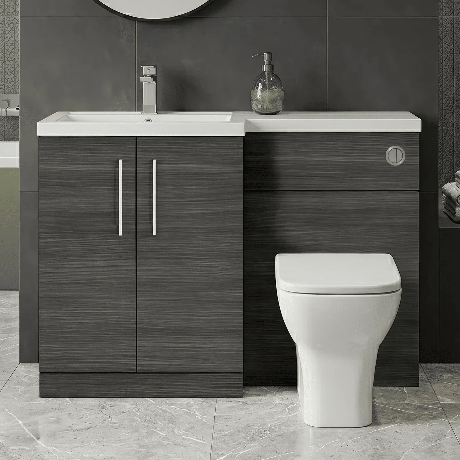 Bramshall Combination Vanity Unit with Basin & WC, Left Hand, 1100mm x 390mm - Choice of Colour and Handle Finish - Image 32