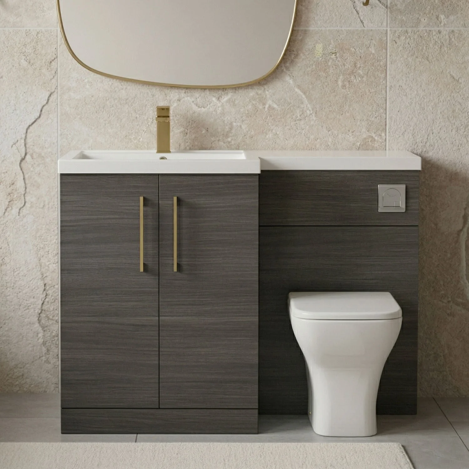 Bramshall Combination Vanity Unit with Basin & WC, Left Hand, 1100mm x 390mm - Choice of Colour and Handle Finish - Image 33