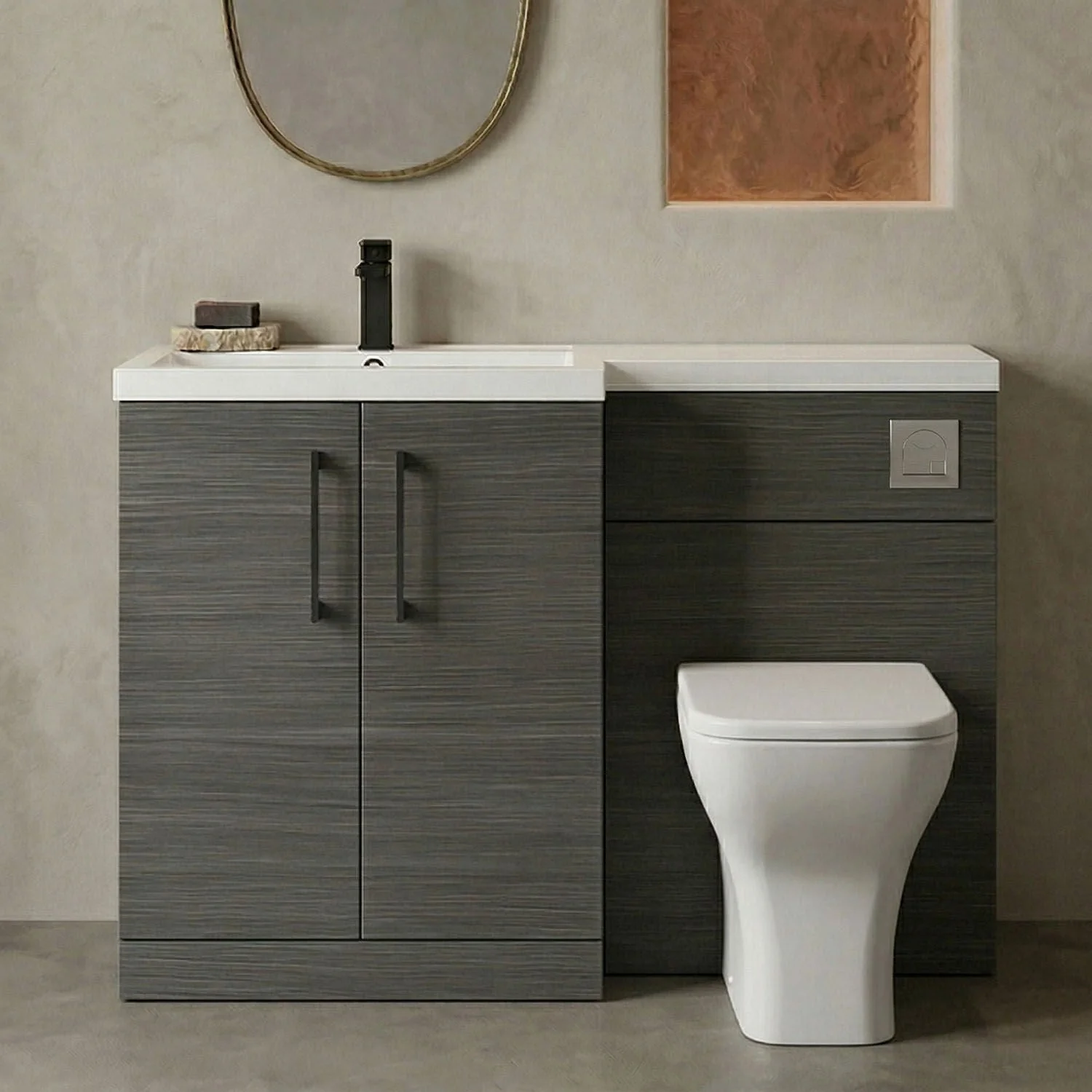 Bramshall Combination Vanity Unit with Basin & WC, Left Hand, 1100mm x 390mm - Choice of Colour and Handle Finish - Image 34