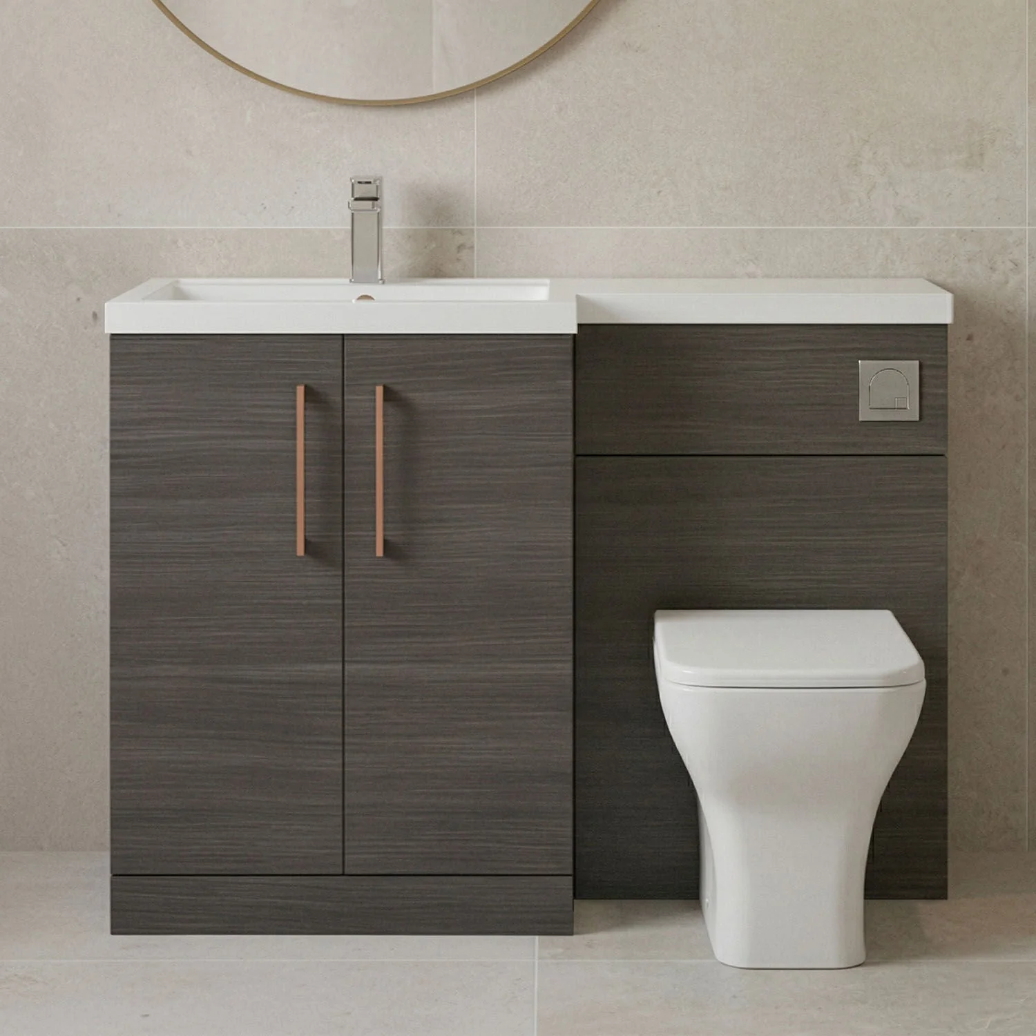 Bramshall Combination Vanity Unit with Basin & WC, Left Hand, 1100mm x 390mm - Choice of Colour and Handle Finish - Image 35