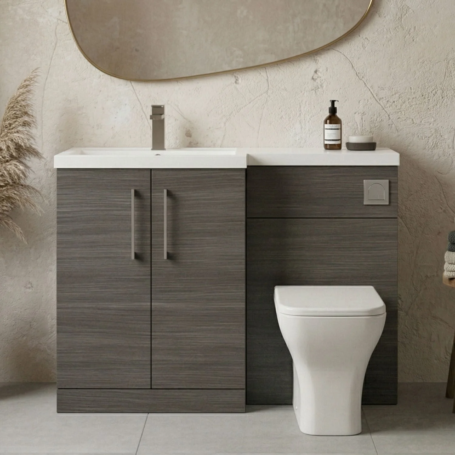 Bramshall Combination Vanity Unit with Basin & WC, Left Hand, 1100mm x 390mm - Choice of Colour and Handle Finish - Image 37