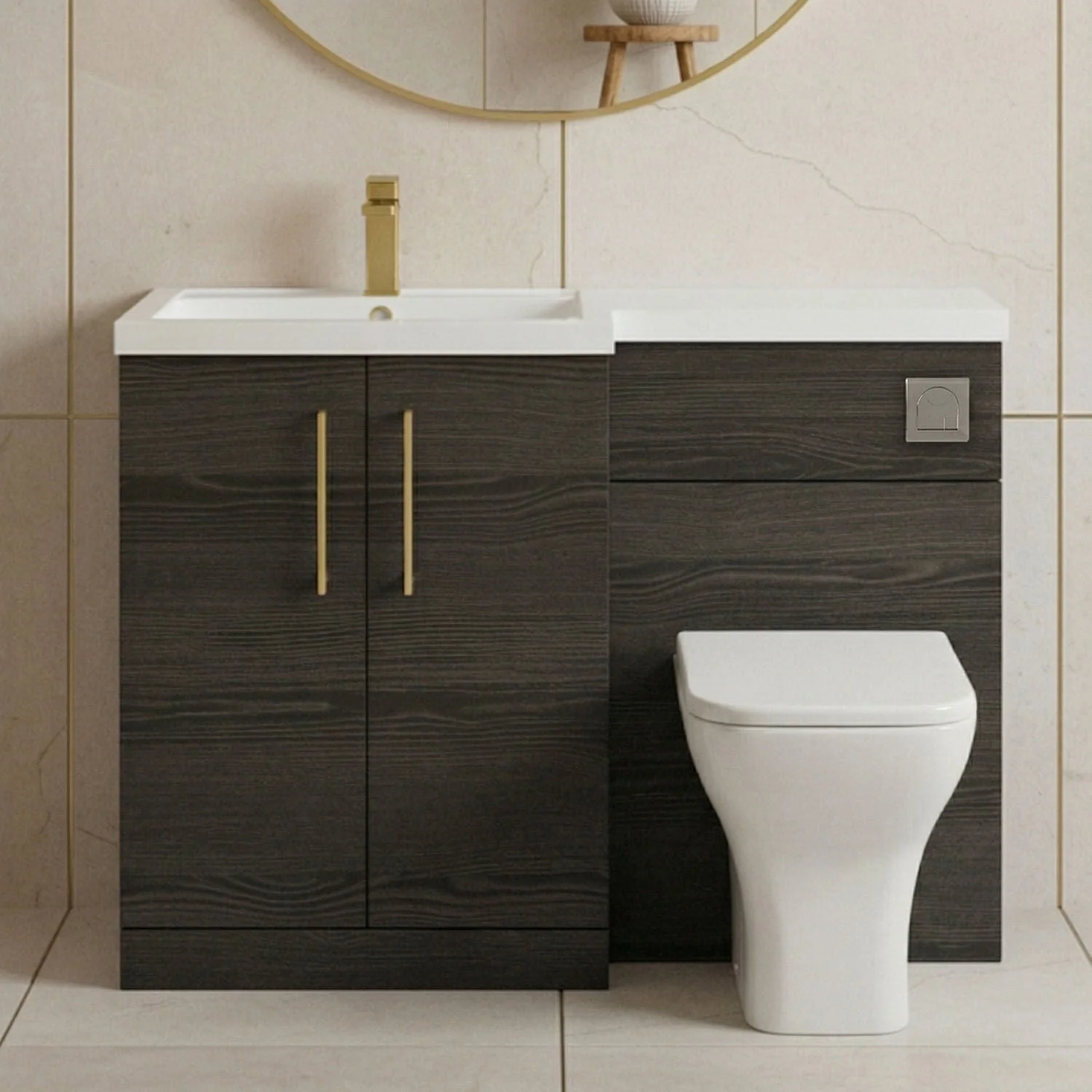 Bramshall Combination Vanity Unit with Basin & WC, Left Hand, 1100mm x 390mm - Choice of Colour and Handle Finish - Image 38