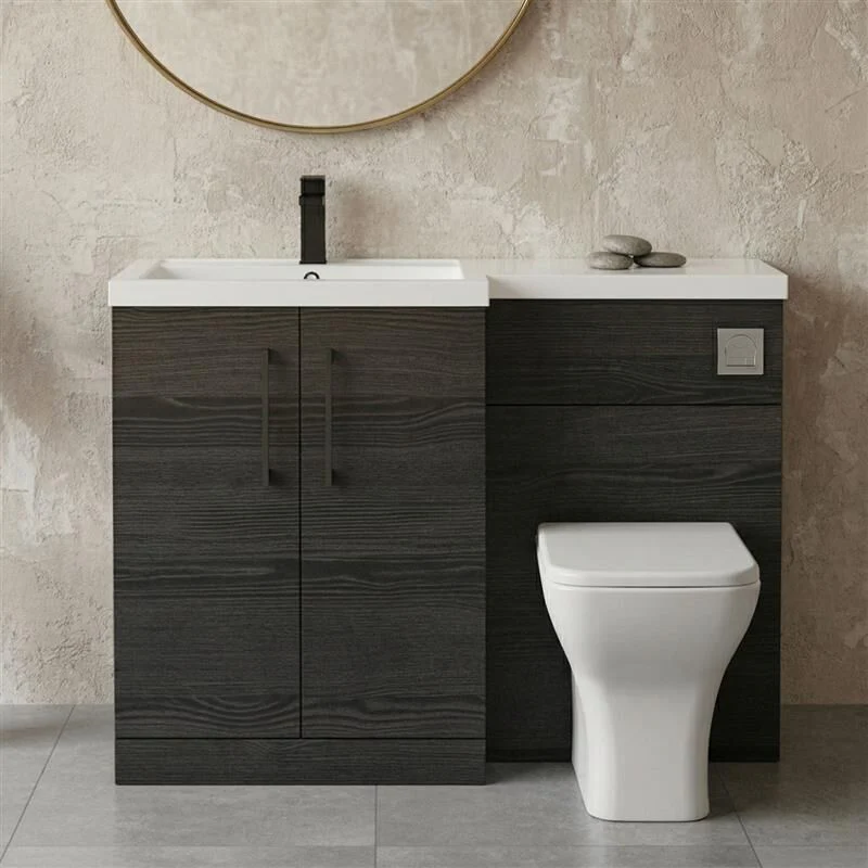 Bramshall Combination Vanity Unit with Basin & WC, Left Hand, 1100mm x 390mm - Choice of Colour and Handle Finish - Image 39