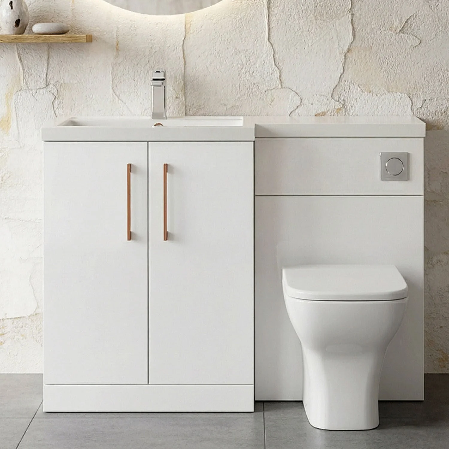Bramshall Combination Vanity Unit with Basin & WC, Left Hand, 1100mm x 390mm - Choice of Colour and Handle Finish - Image 4