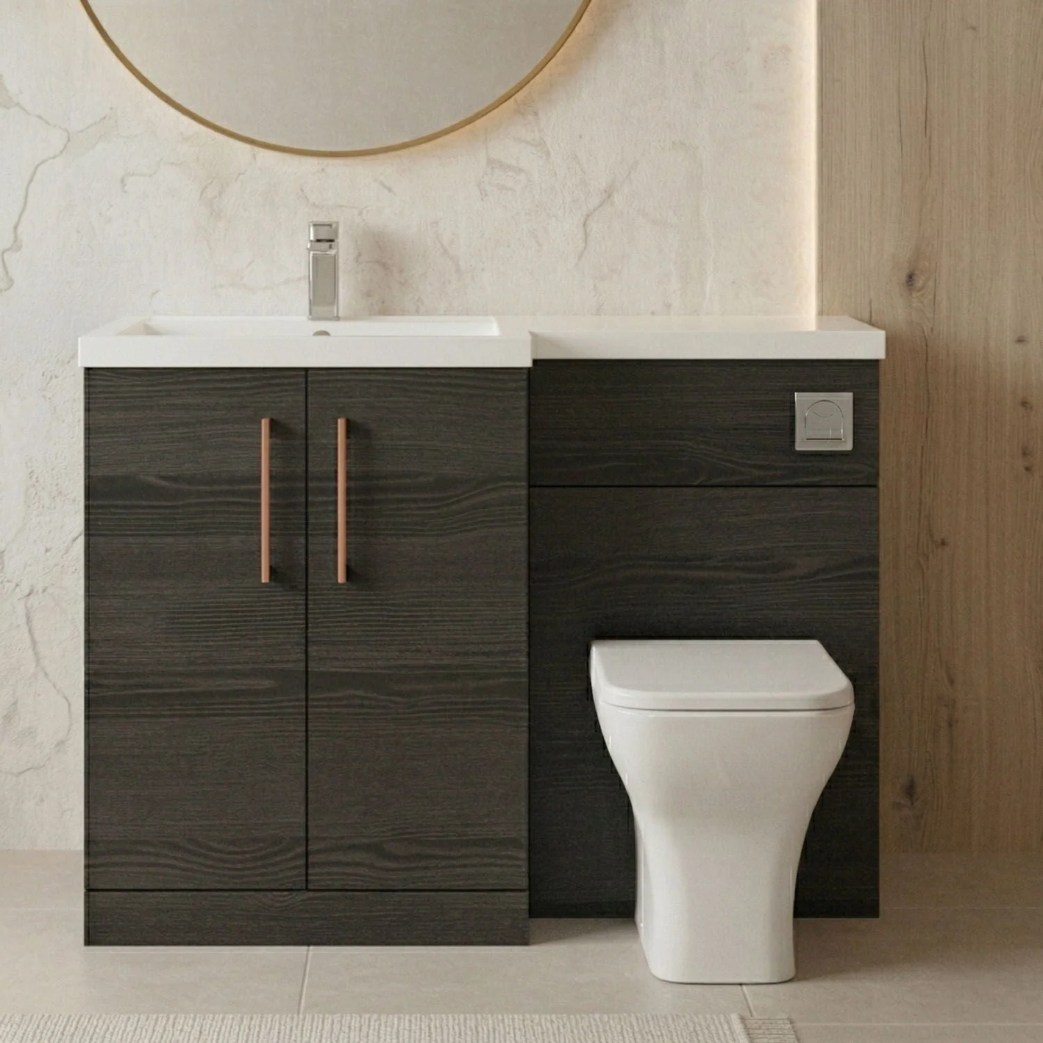 Bramshall Combination Vanity Unit with Basin & WC, Left Hand, 1100mm x 390mm - Choice of Colour and Handle Finish - Image 40