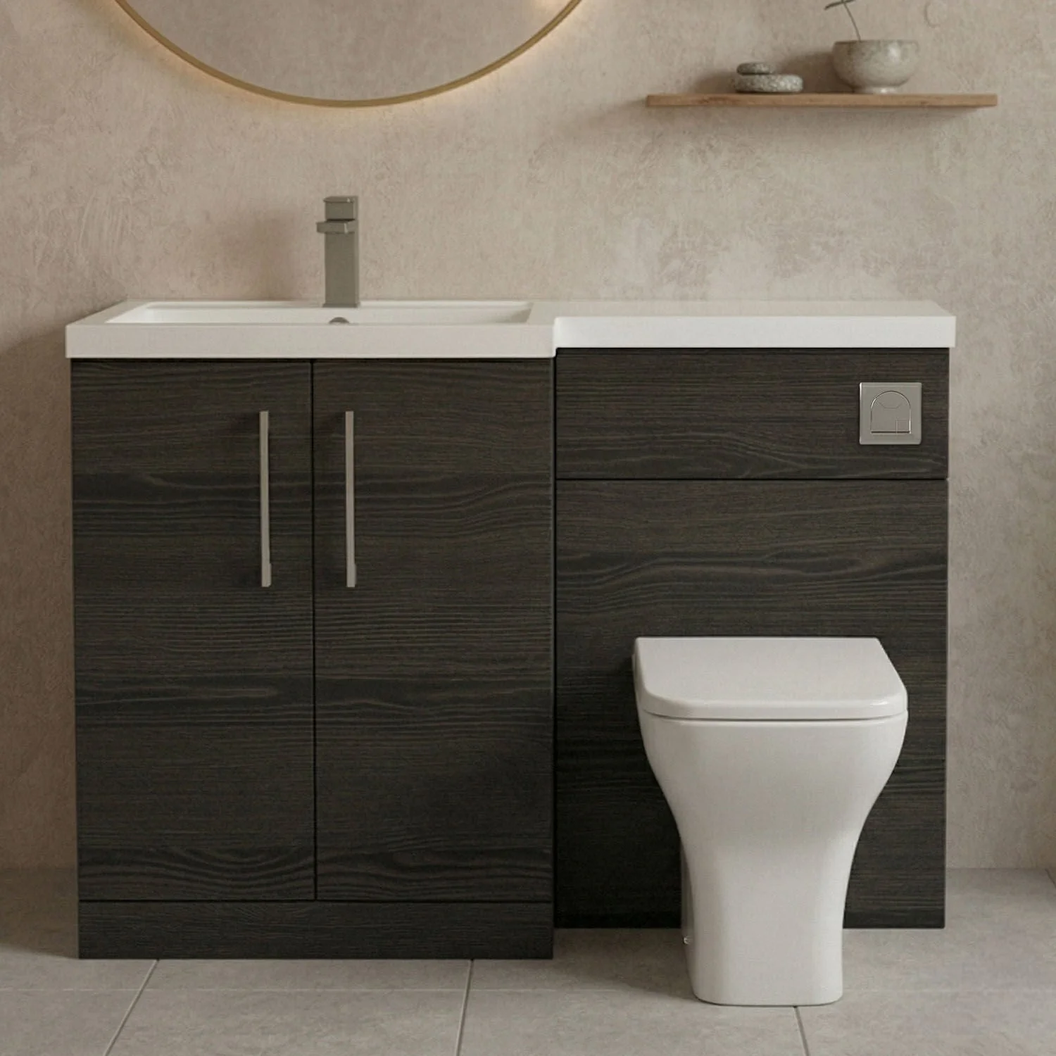 Bramshall Combination Vanity Unit with Basin & WC, Left Hand, 1100mm x 390mm - Choice of Colour and Handle Finish - Image 42