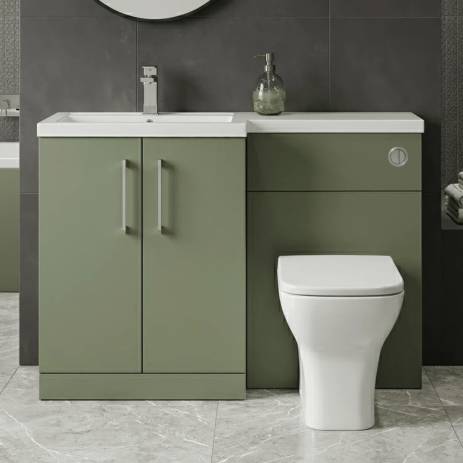 Bramshall Combination Vanity Unit with Basin & WC, Left Hand, 1100mm x 390mm - Choice of Colour and Handle Finish - Image 43