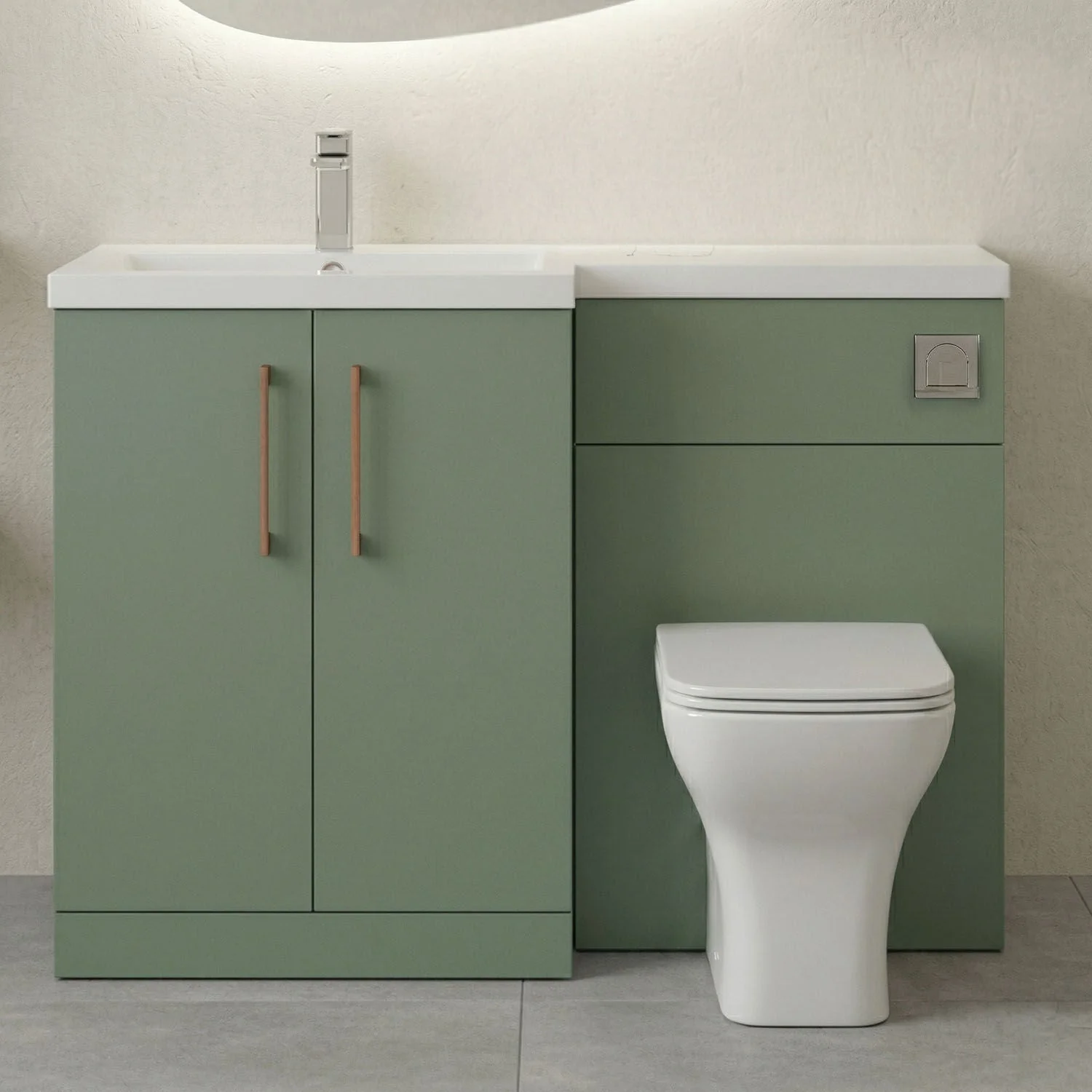 Bramshall Combination Vanity Unit with Basin & WC, Left Hand, 1100mm x 390mm - Choice of Colour and Handle Finish - Image 46