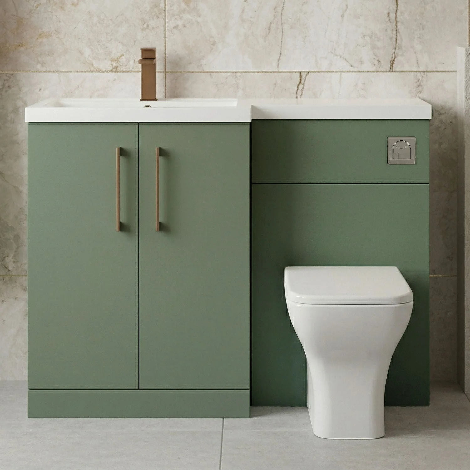 Bramshall Combination Vanity Unit with Basin & WC, Left Hand, 1100mm x 390mm - Choice of Colour and Handle Finish - Image 47