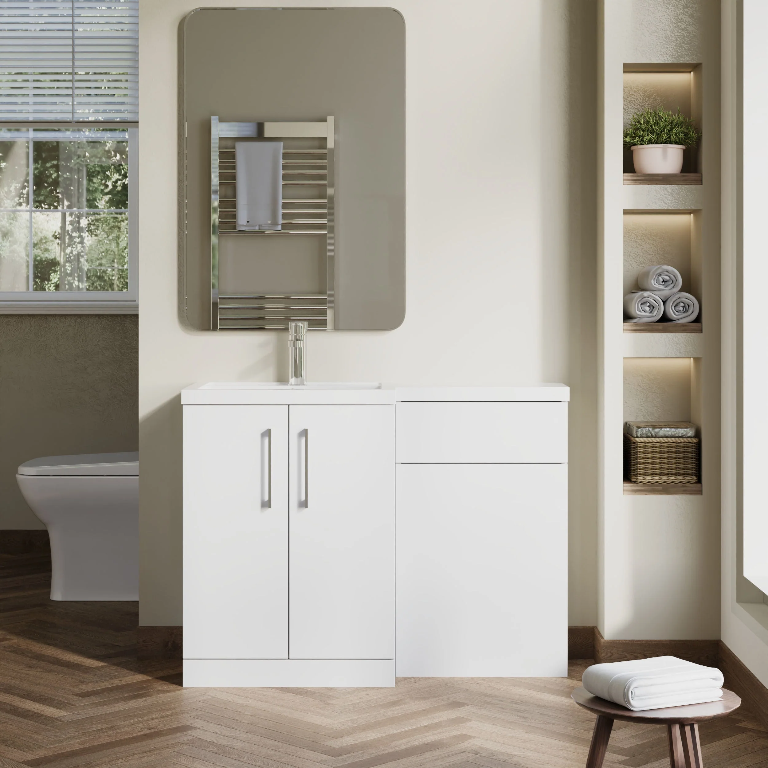 Bramshall Combination Vanity Unit with Basin & WC, Left Hand, 1100mm x 390mm - Choice of Colour and Handle Finish - Image 49