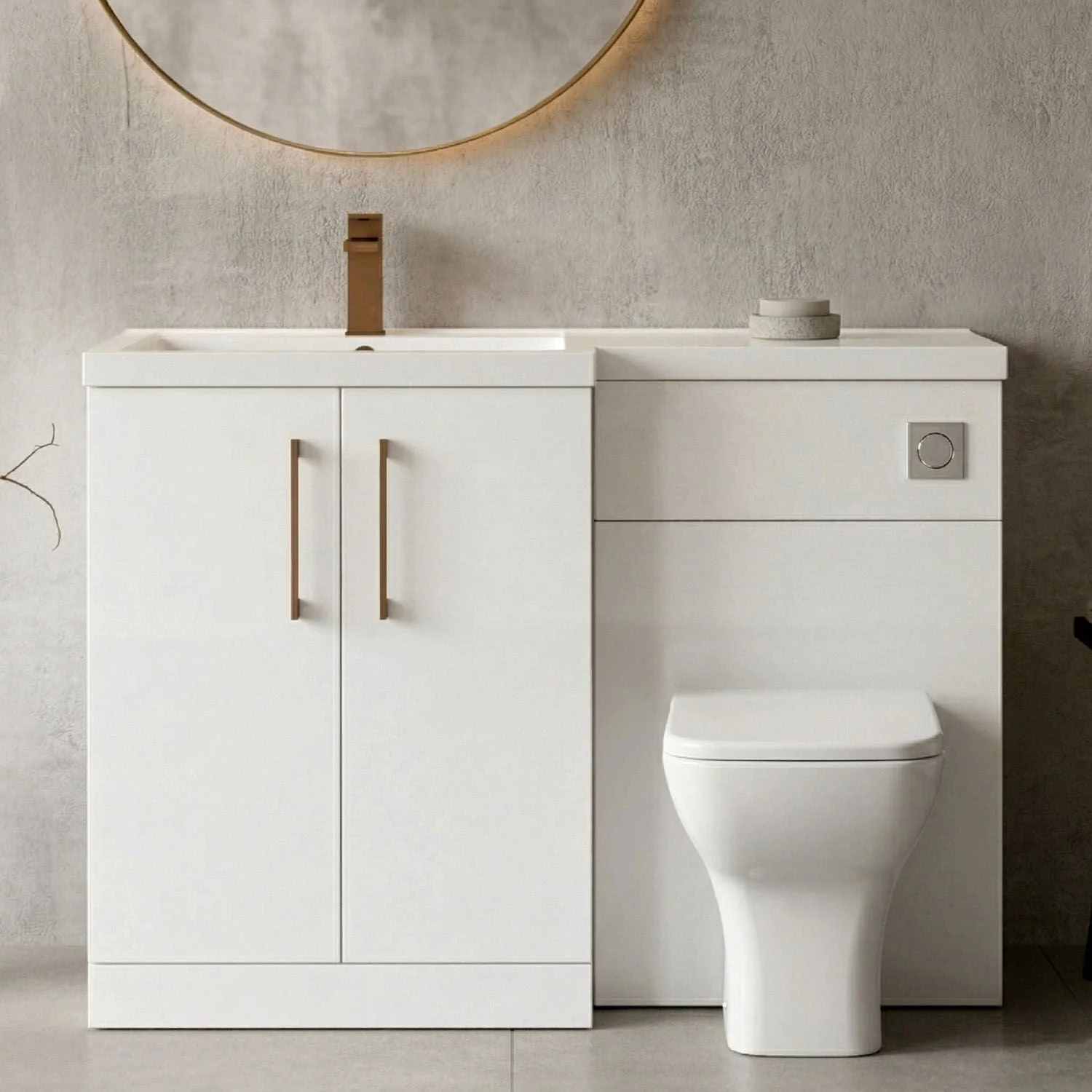 Bramshall Combination Vanity Unit with Basin & WC, Left Hand, 1100mm x 390mm - Choice of Colour and Handle Finish - Image 5