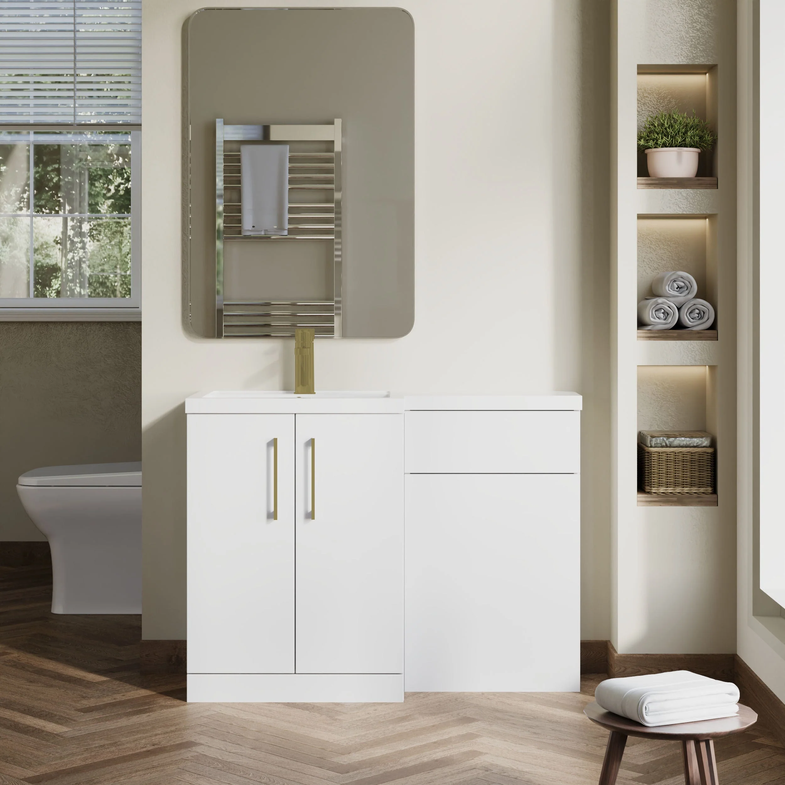 Bramshall Combination Vanity Unit with Basin & WC, Left Hand, 1100mm x 390mm - Choice of Colour and Handle Finish - Image 50