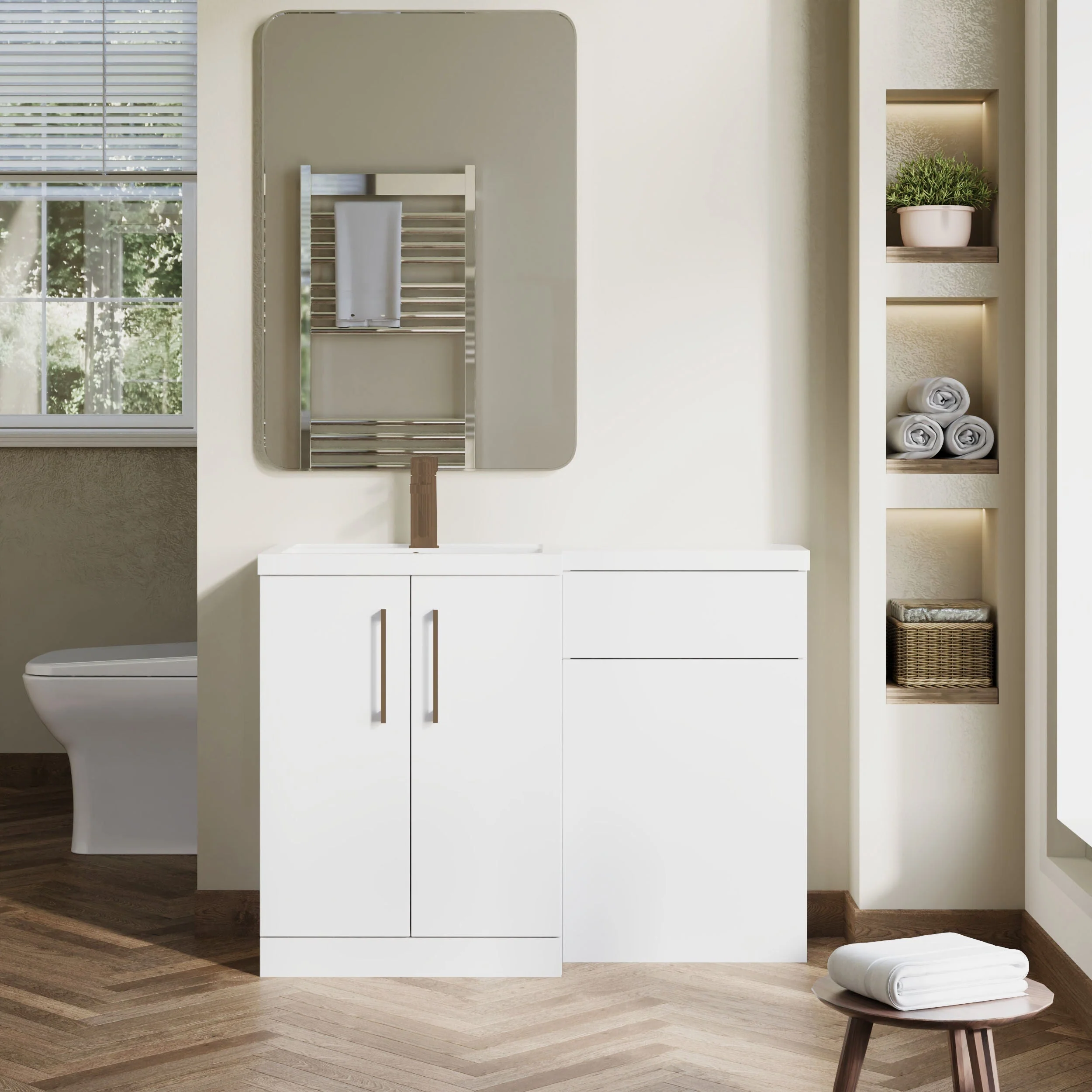 Bramshall Combination Vanity Unit with Basin & WC, Left Hand, 1100mm x 390mm - Choice of Colour and Handle Finish - Image 53