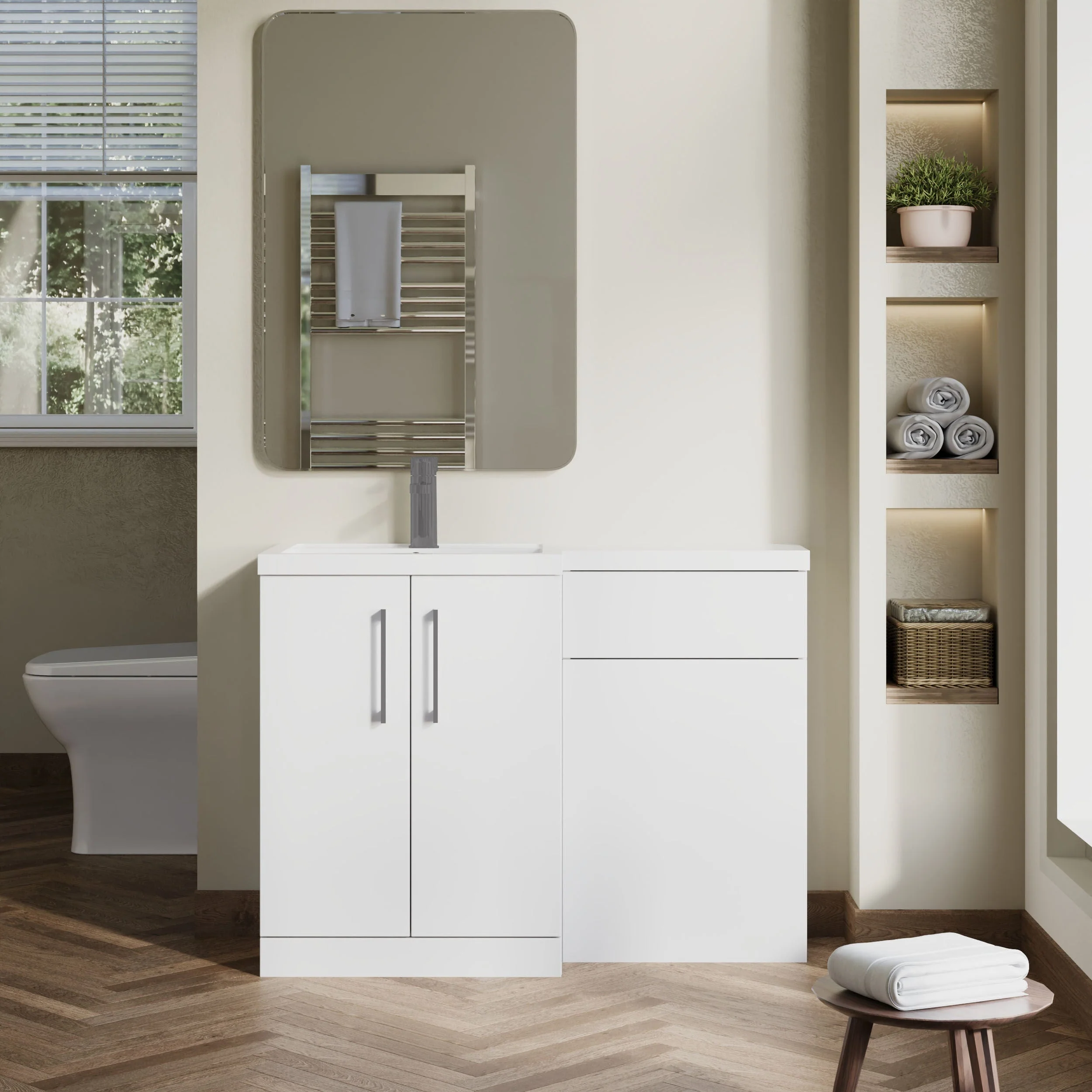 Bramshall Combination Vanity Unit with Basin & WC, Left Hand, 1100mm x 390mm - Choice of Colour and Handle Finish - Image 54
