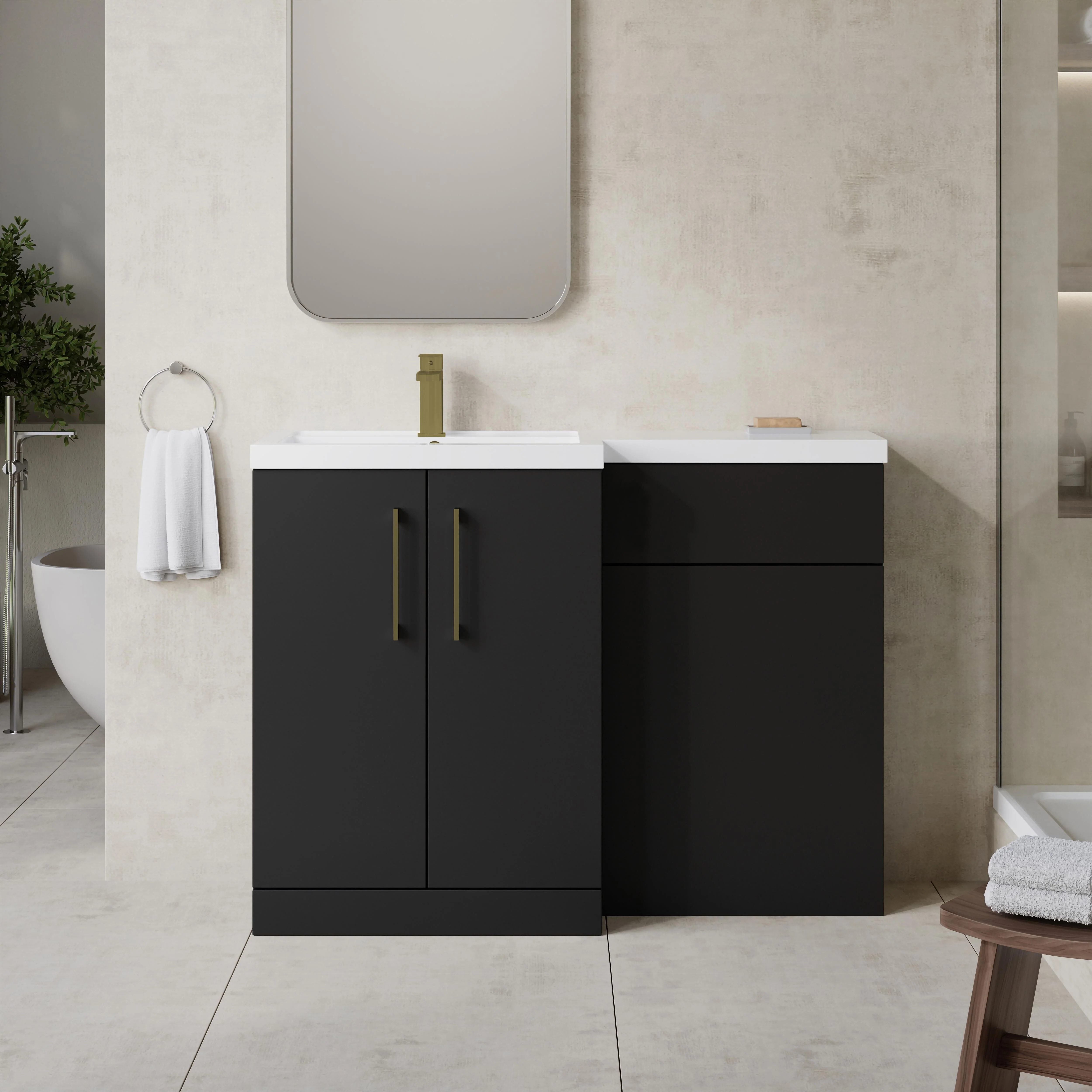Bramshall Combination Vanity Unit with Basin & WC, Left Hand, 1100mm x 390mm - Choice of Colour and Handle Finish - Image 55