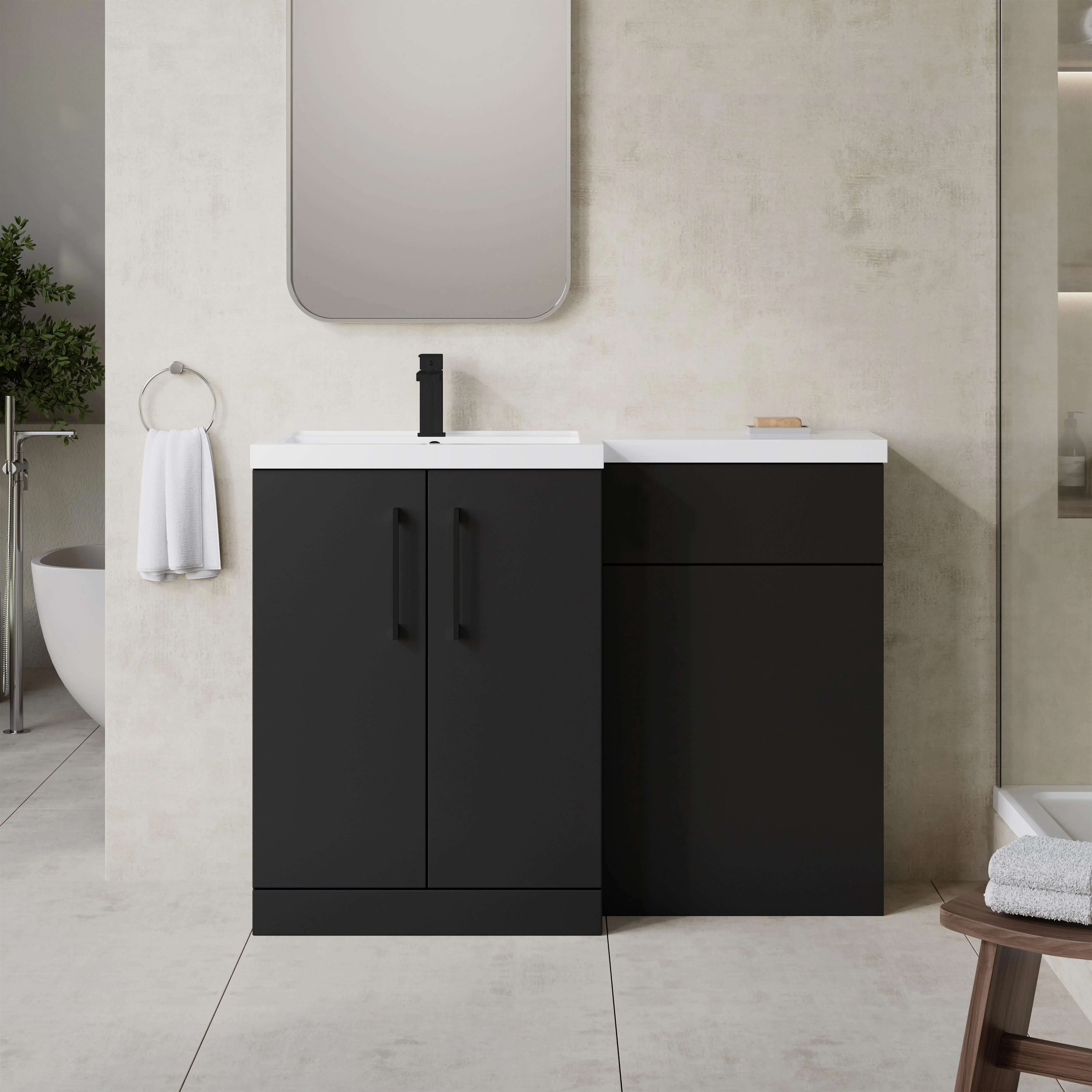 Bramshall Combination Vanity Unit with Basin & WC, Left Hand, 1100mm x 390mm - Choice of Colour and Handle Finish - Image 56