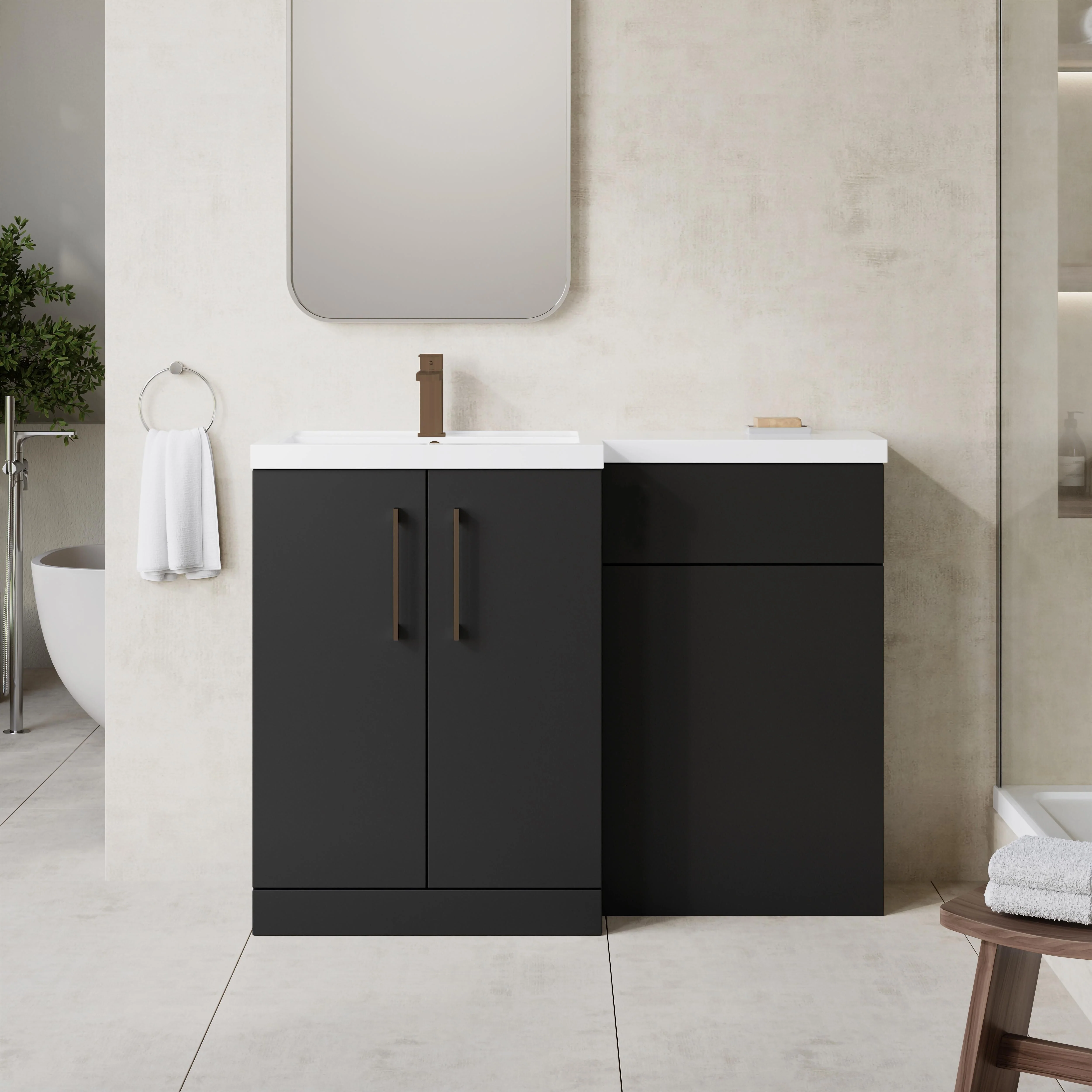 Bramshall Combination Vanity Unit with Basin & WC, Left Hand, 1100mm x 390mm - Choice of Colour and Handle Finish - Image 58