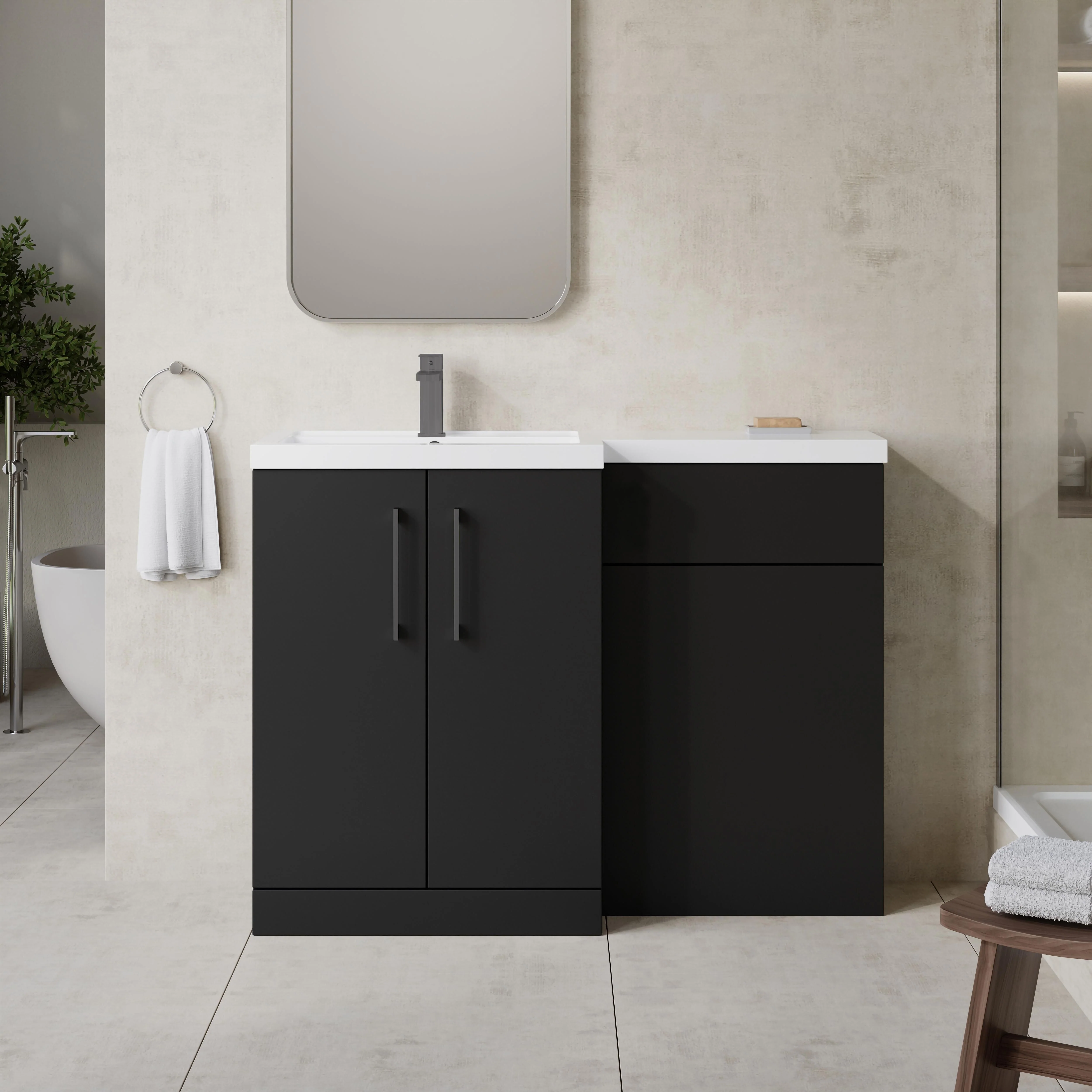 Bramshall Combination Vanity Unit with Basin & WC, Left Hand, 1100mm x 390mm - Choice of Colour and Handle Finish - Image 59