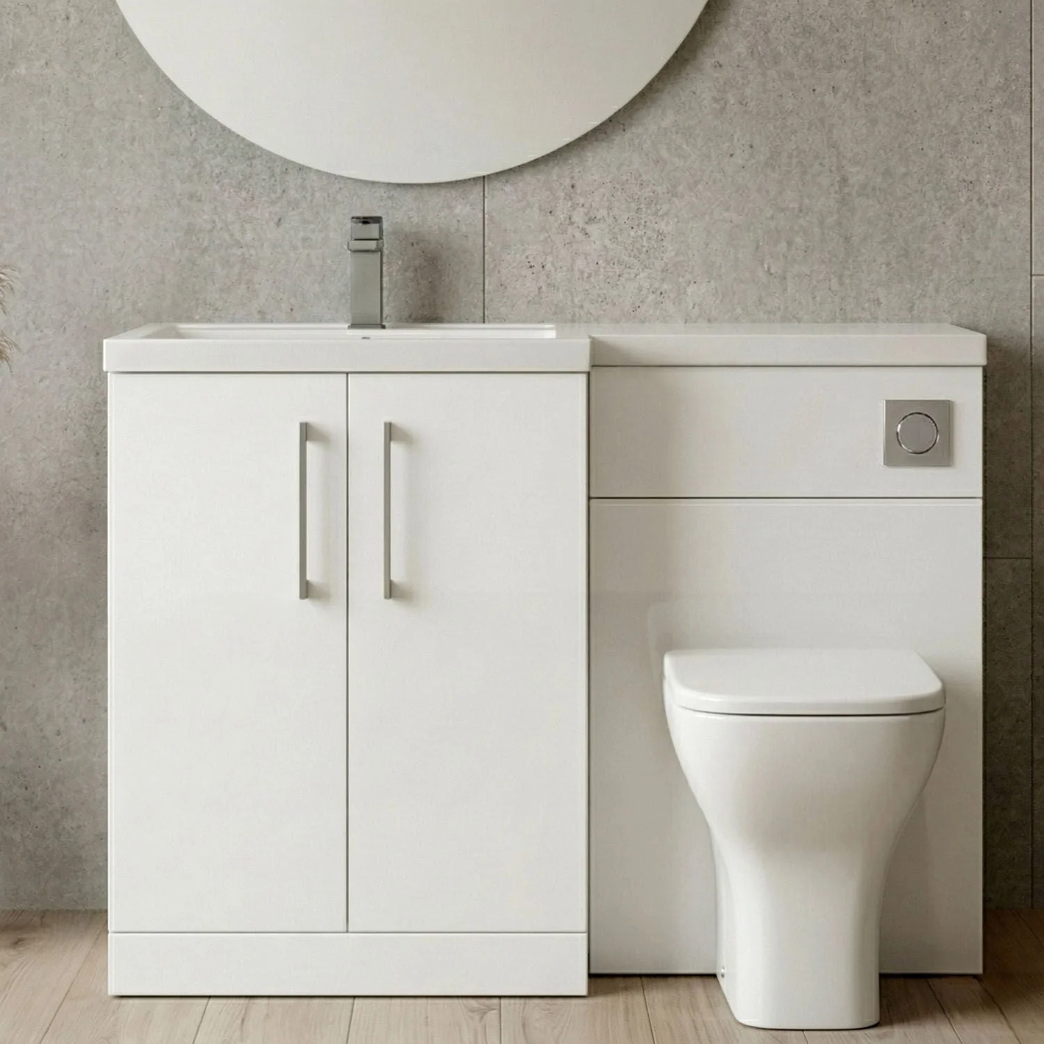 Bramshall Combination Vanity Unit with Basin & WC, Left Hand, 1100mm x 390mm - Choice of Colour and Handle Finish - Image 6