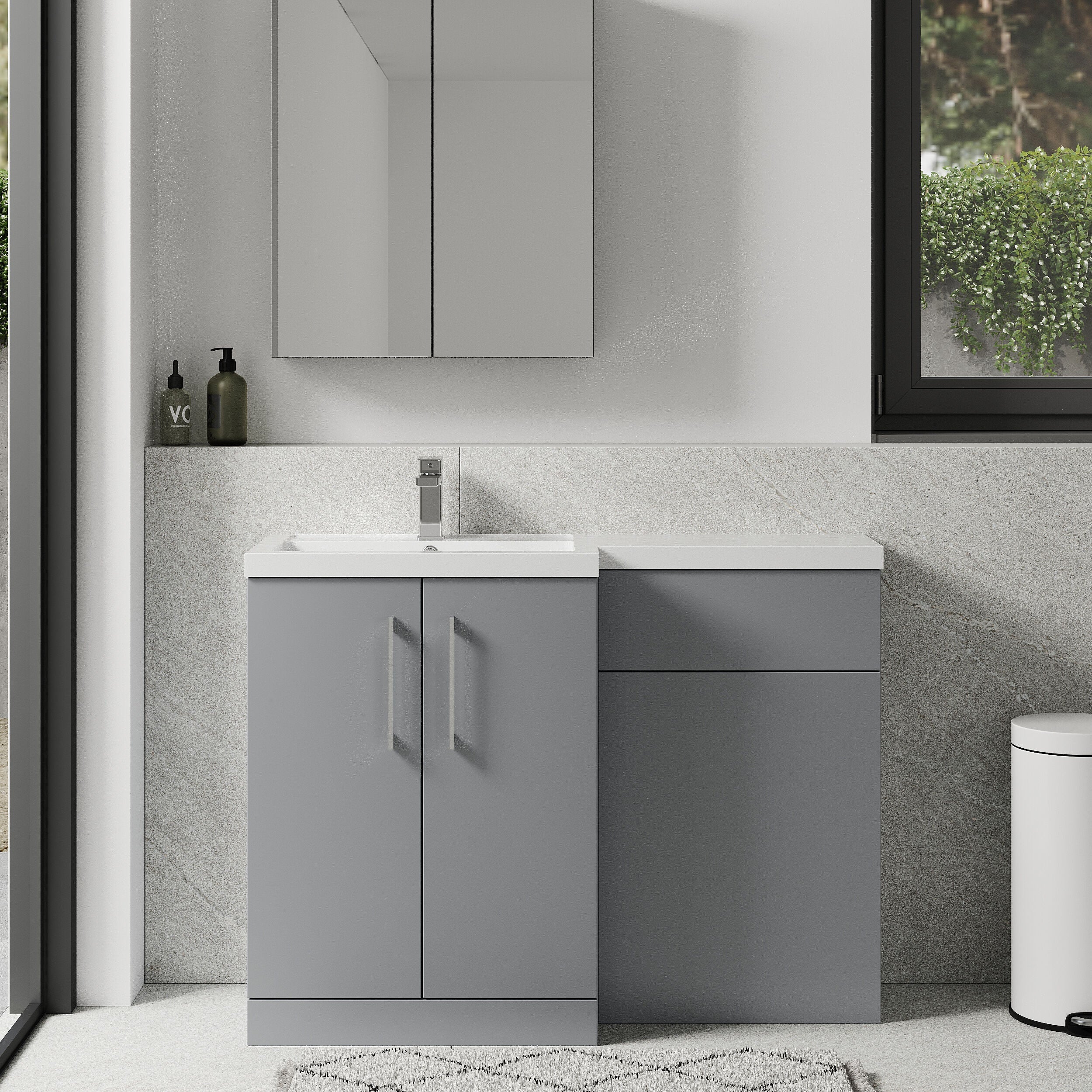 Bramshall Combination Vanity Unit with Basin & WC, Left Hand, 1100mm x 390mm - Choice of Colour and Handle Finish - Image 60