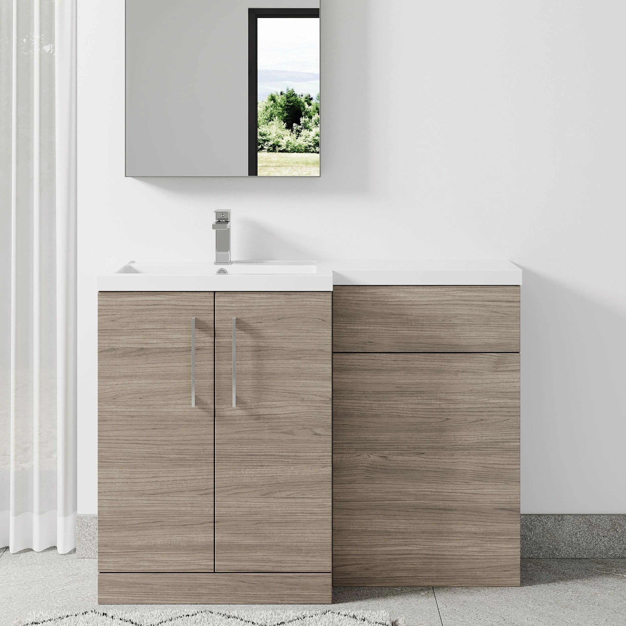 Bramshall Combination Vanity Unit with Basin & WC, Left Hand, 1100mm x 390mm - Choice of Colour and Handle Finish - Image 61