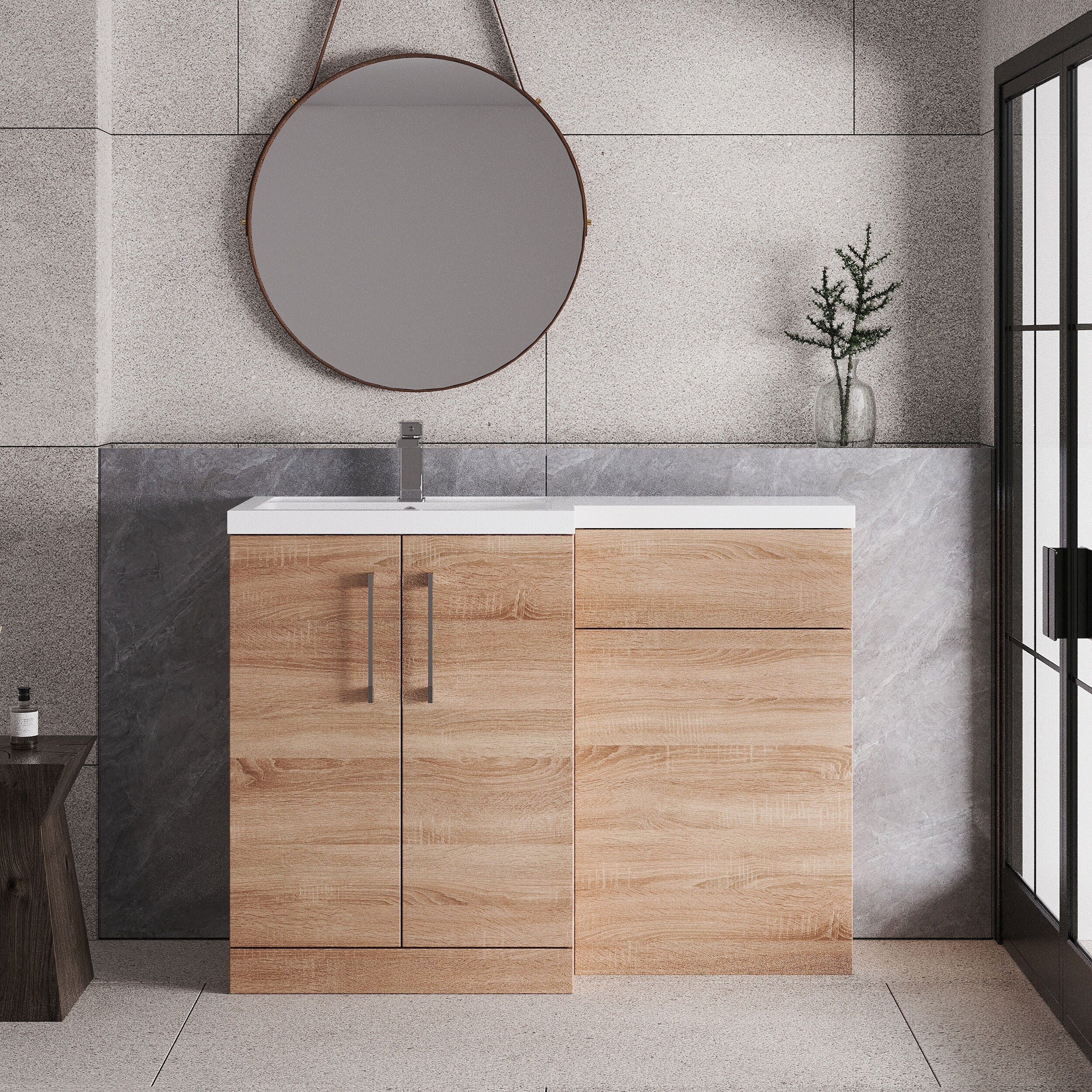 Bramshall Combination Vanity Unit with Basin & WC, Left Hand, 1100mm x 390mm - Choice of Colour and Handle Finish - Image 65
