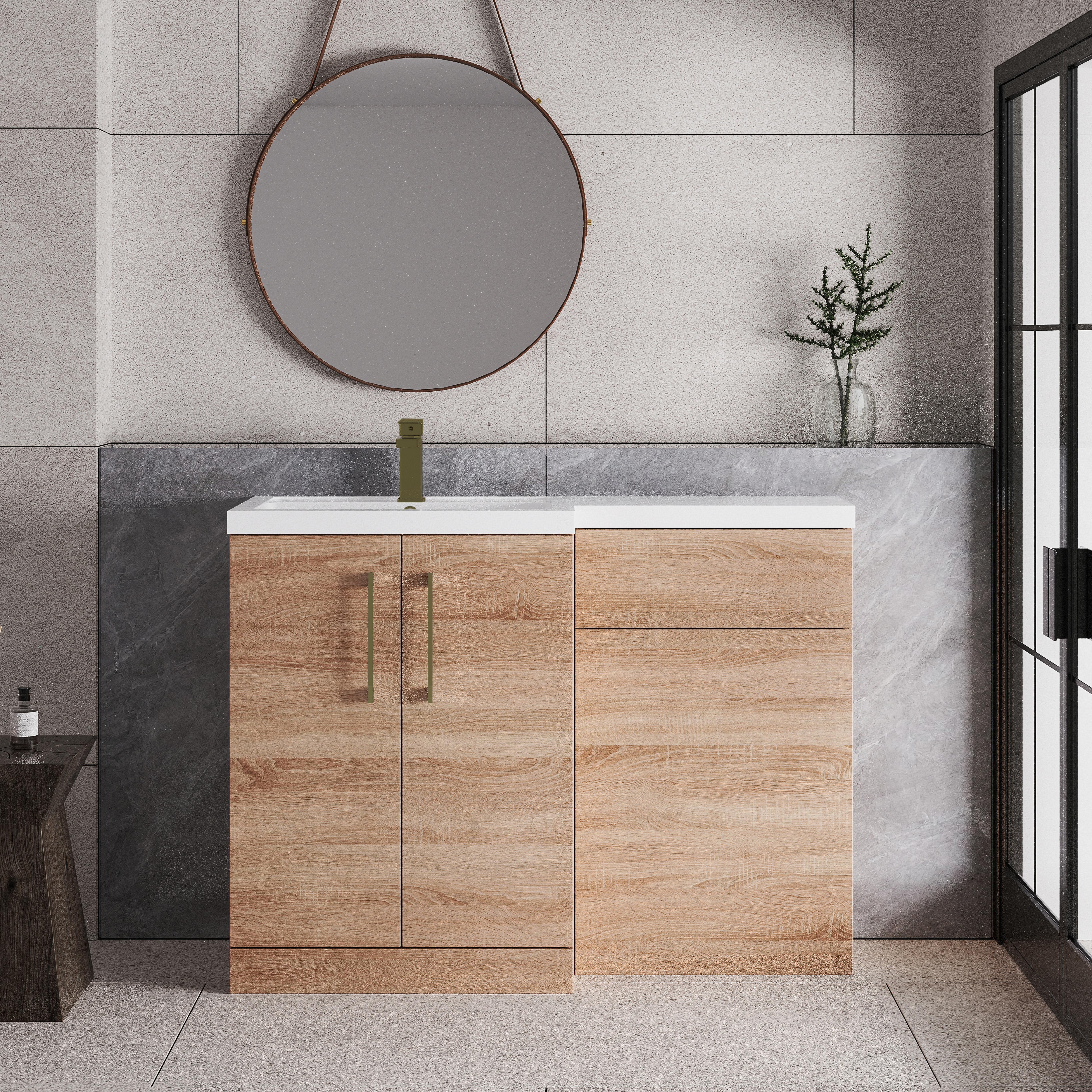 Bramshall Combination Vanity Unit with Basin & WC, Left Hand, 1100mm x 390mm - Choice of Colour and Handle Finish - Image 66