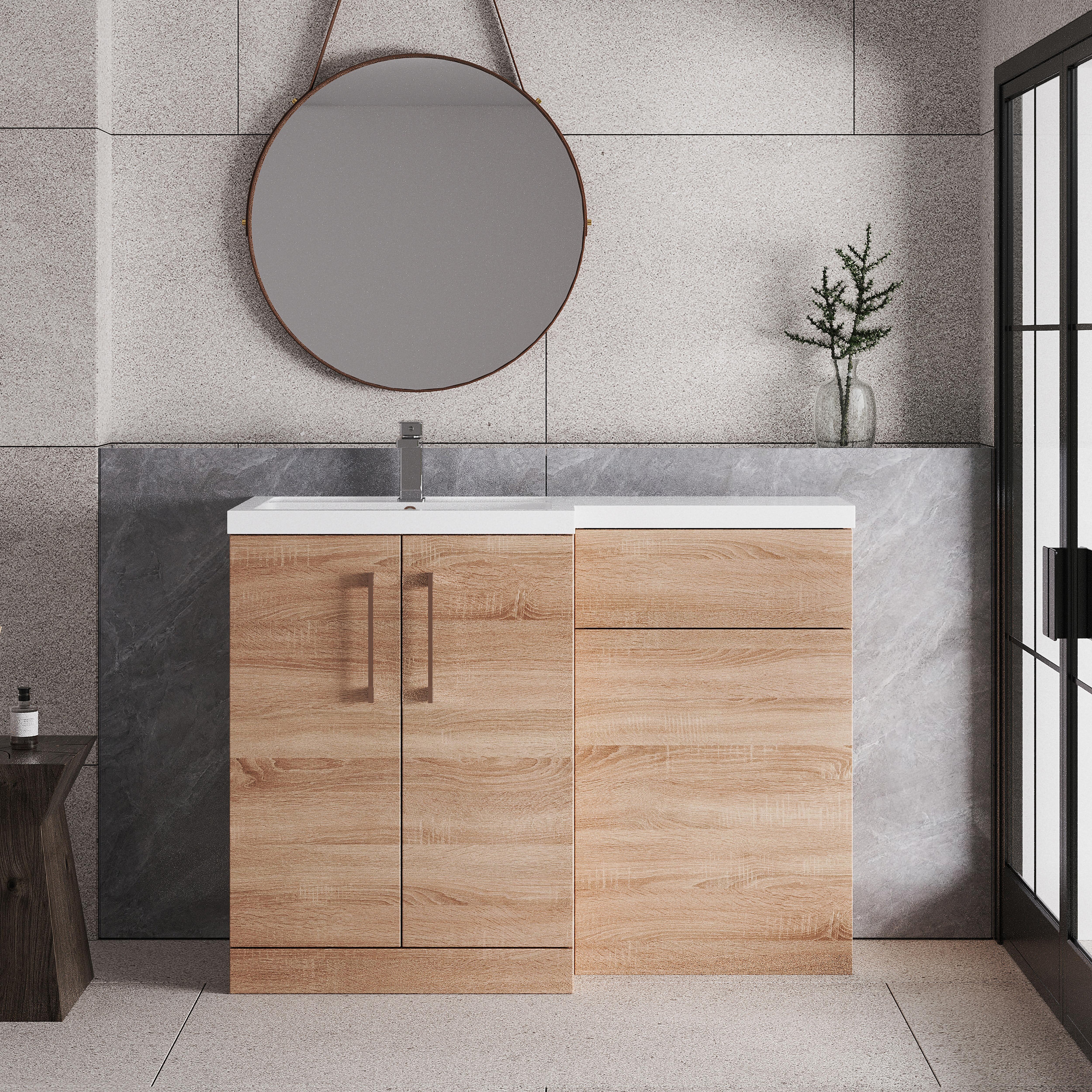 Bramshall Combination Vanity Unit with Basin & WC, Left Hand, 1100mm x 390mm - Choice of Colour and Handle Finish - Image 68
