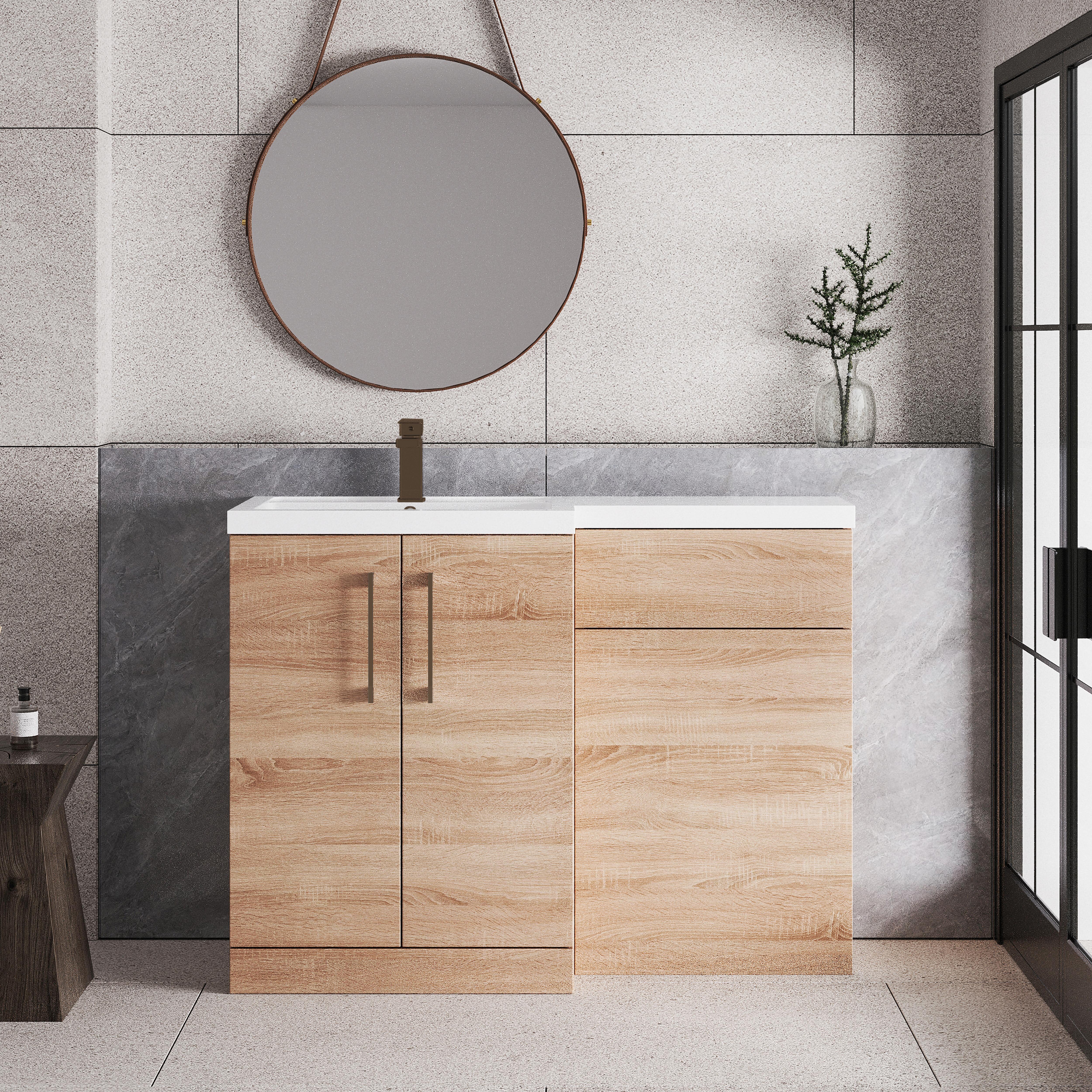 Bramshall Combination Vanity Unit with Basin & WC, Left Hand, 1100mm x 390mm - Choice of Colour and Handle Finish - Image 69