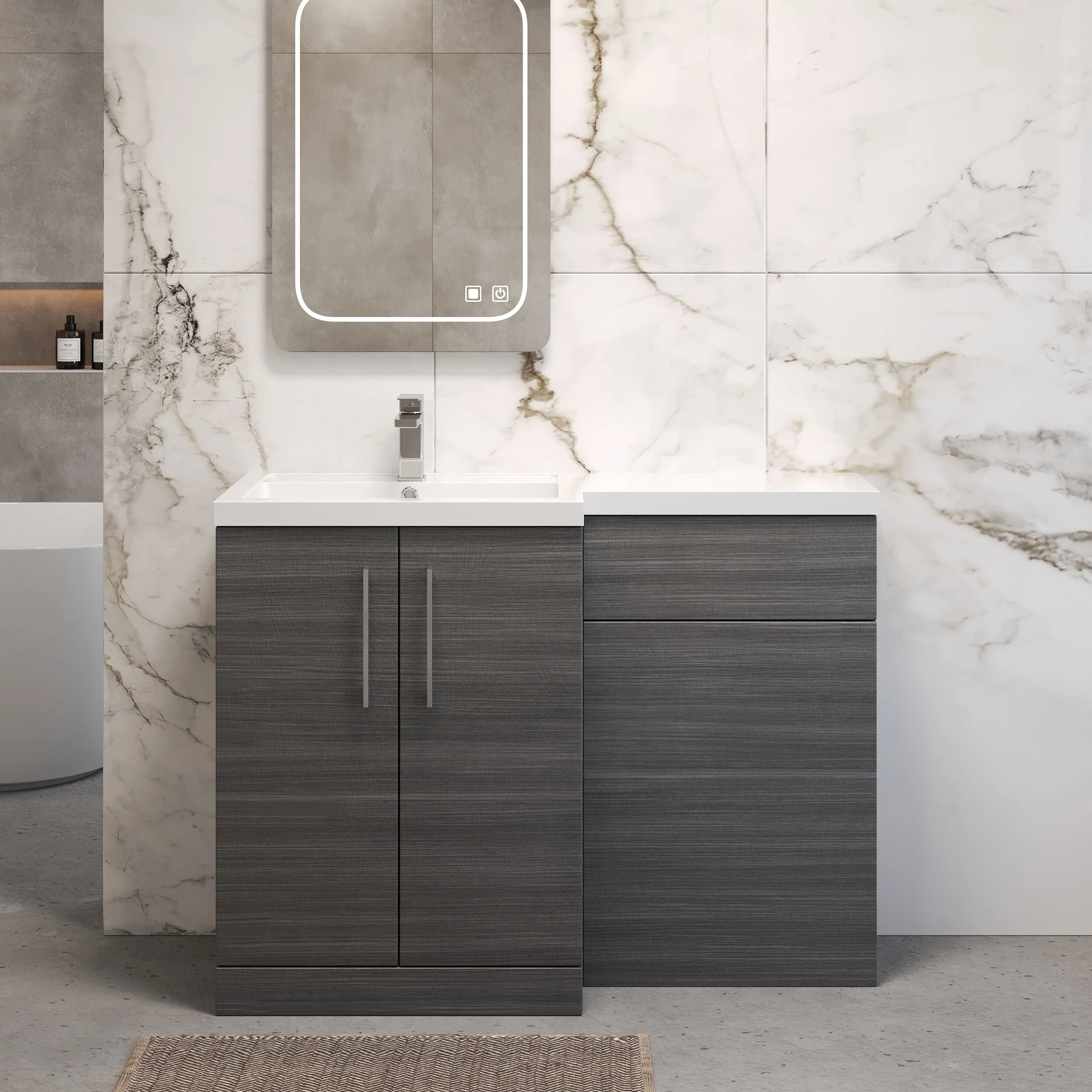 Bramshall Combination Vanity Unit with Basin & WC, Left Hand, 1100mm x 390mm - Choice of Colour and Handle Finish - Image 71