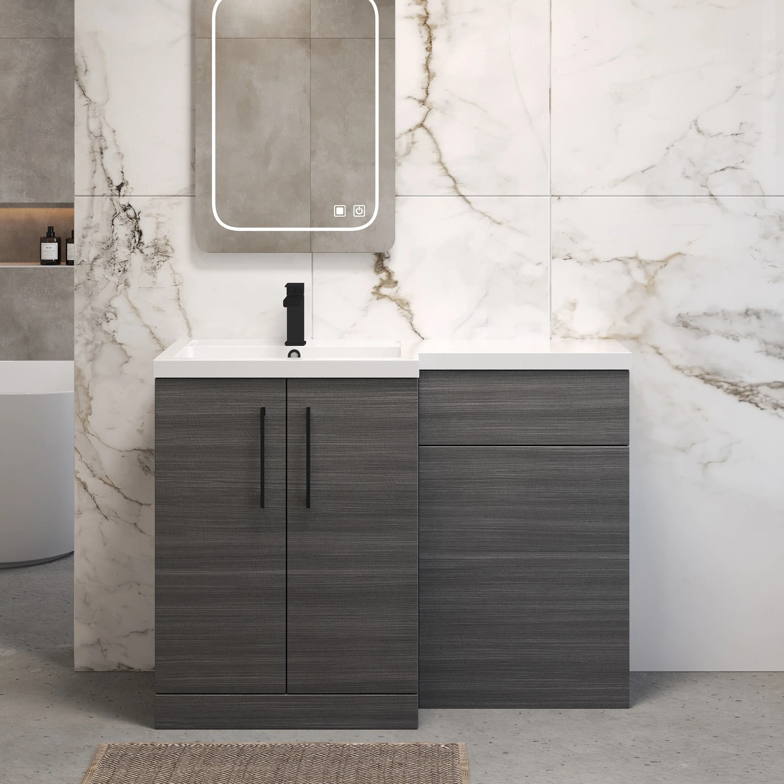 Bramshall Combination Vanity Unit with Basin & WC, Left Hand, 1100mm x 390mm - Choice of Colour and Handle Finish - Image 73