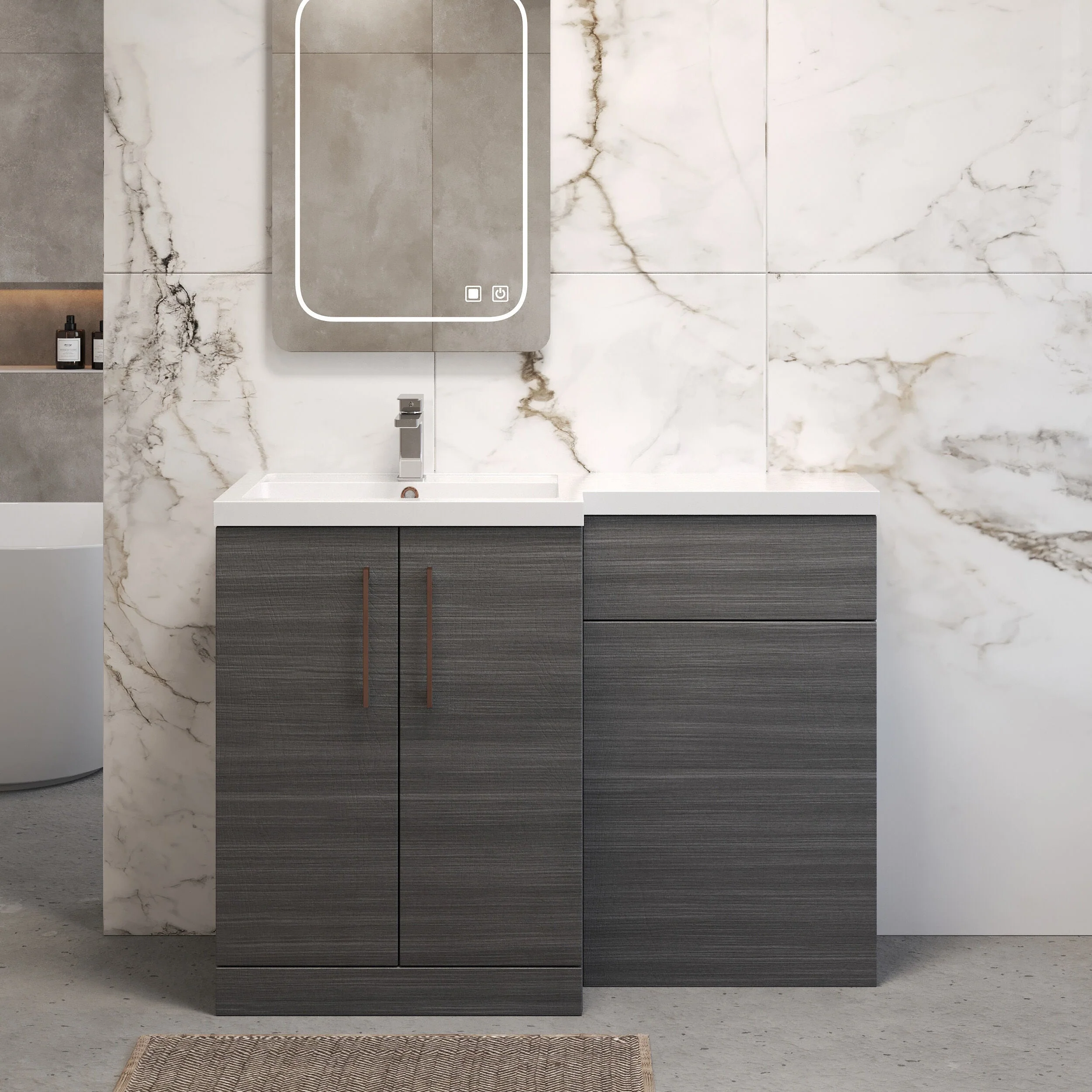 Bramshall Combination Vanity Unit with Basin & WC, Left Hand, 1100mm x 390mm - Choice of Colour and Handle Finish - Image 74