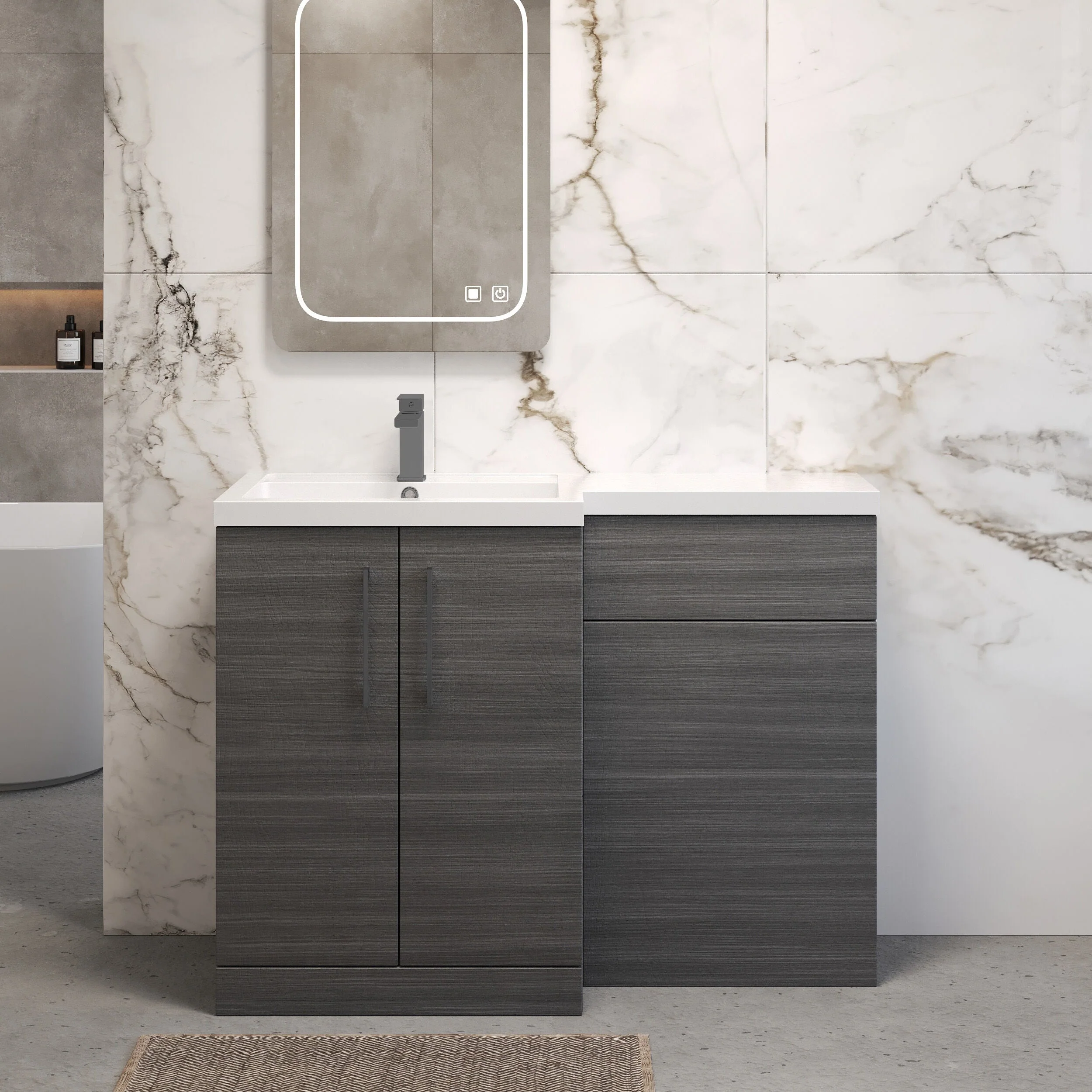 Bramshall Combination Vanity Unit with Basin & WC, Left Hand, 1100mm x 390mm - Choice of Colour and Handle Finish - Image 76