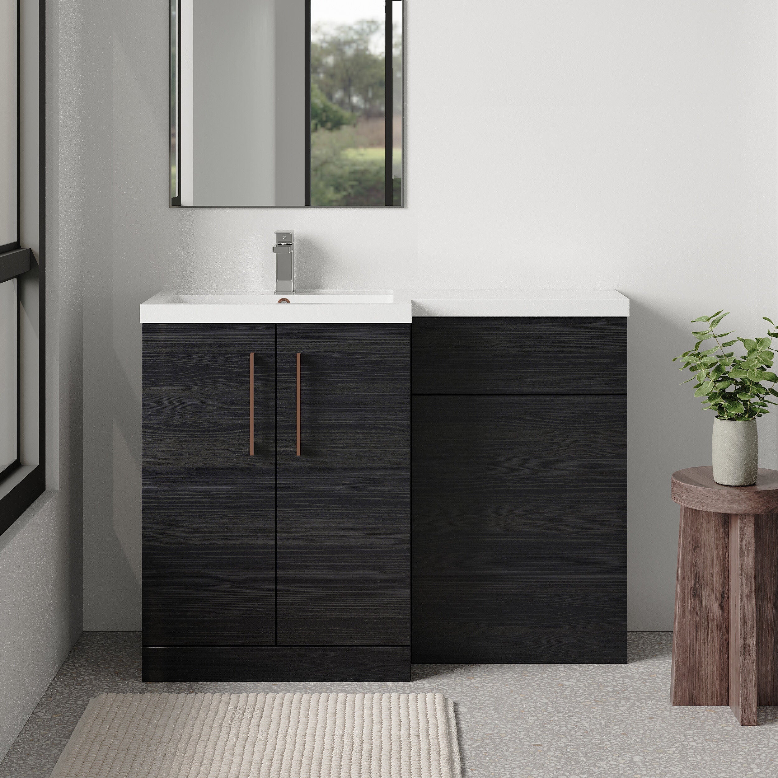 Bramshall Combination Vanity Unit with Basin & WC, Left Hand, 1100mm x 390mm - Choice of Colour and Handle Finish - Image 79