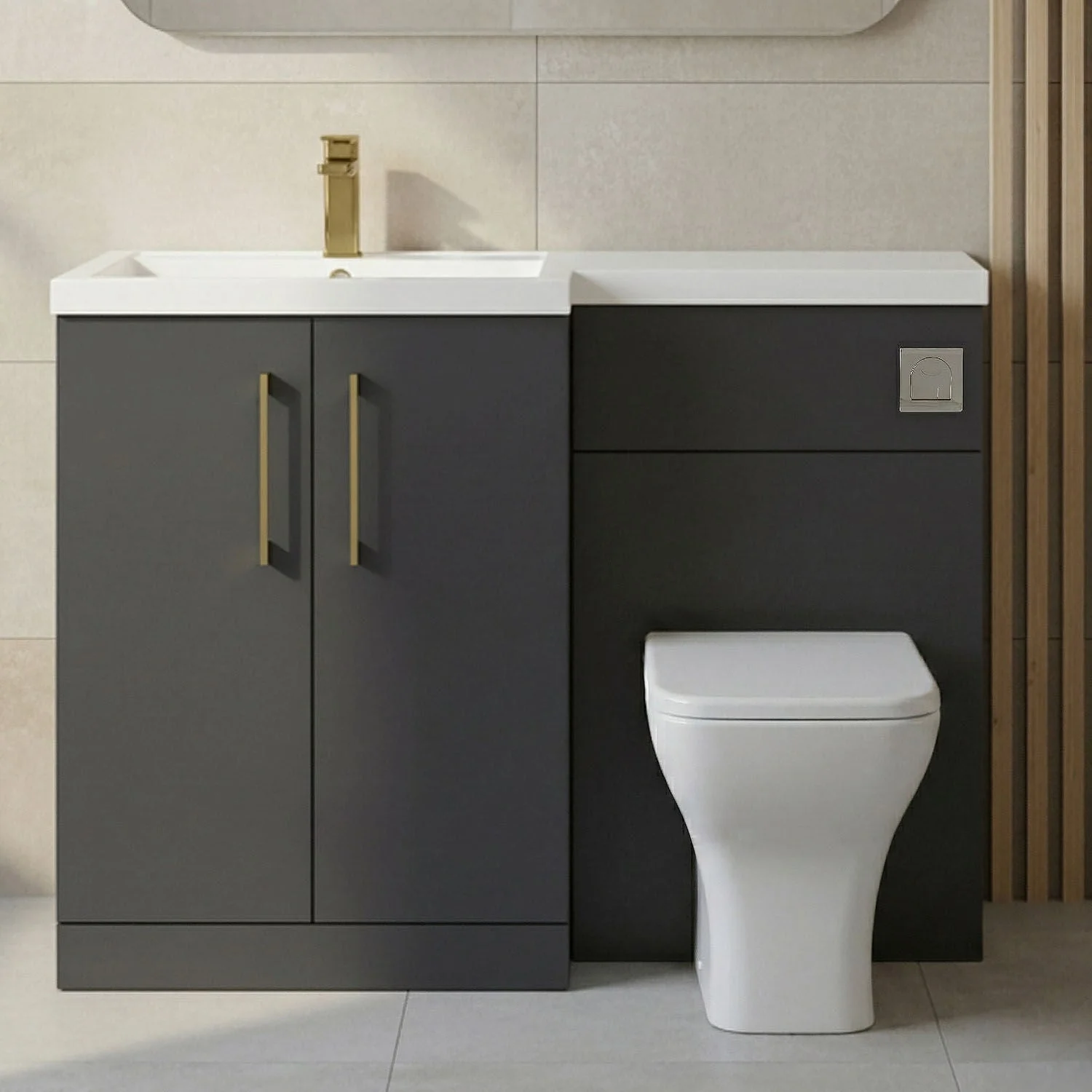 Bramshall Combination Vanity Unit with Basin & WC, Left Hand, 1100mm x 390mm - Choice of Colour and Handle Finish - Image 8
