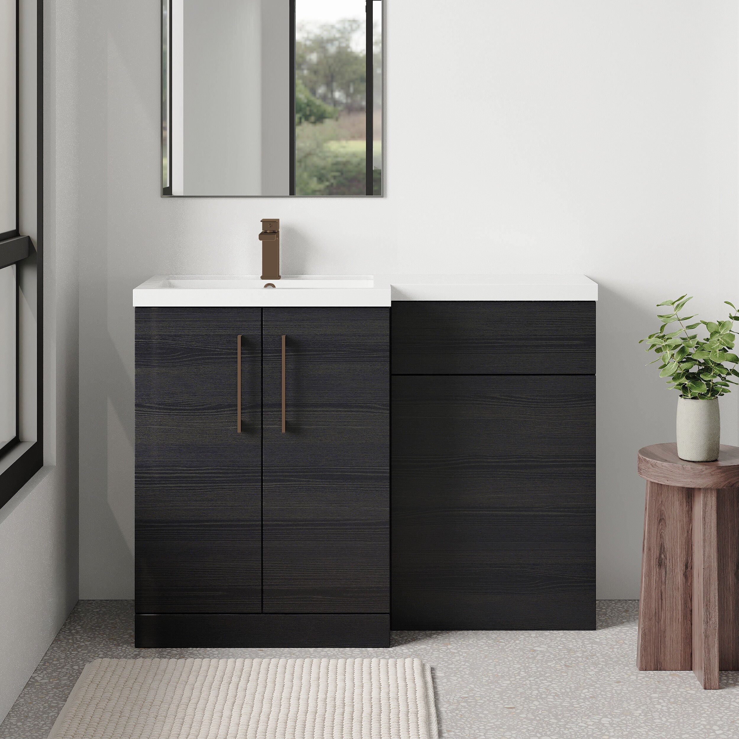 Bramshall Combination Vanity Unit with Basin & WC, Left Hand, 1100mm x 390mm - Choice of Colour and Handle Finish - Image 80