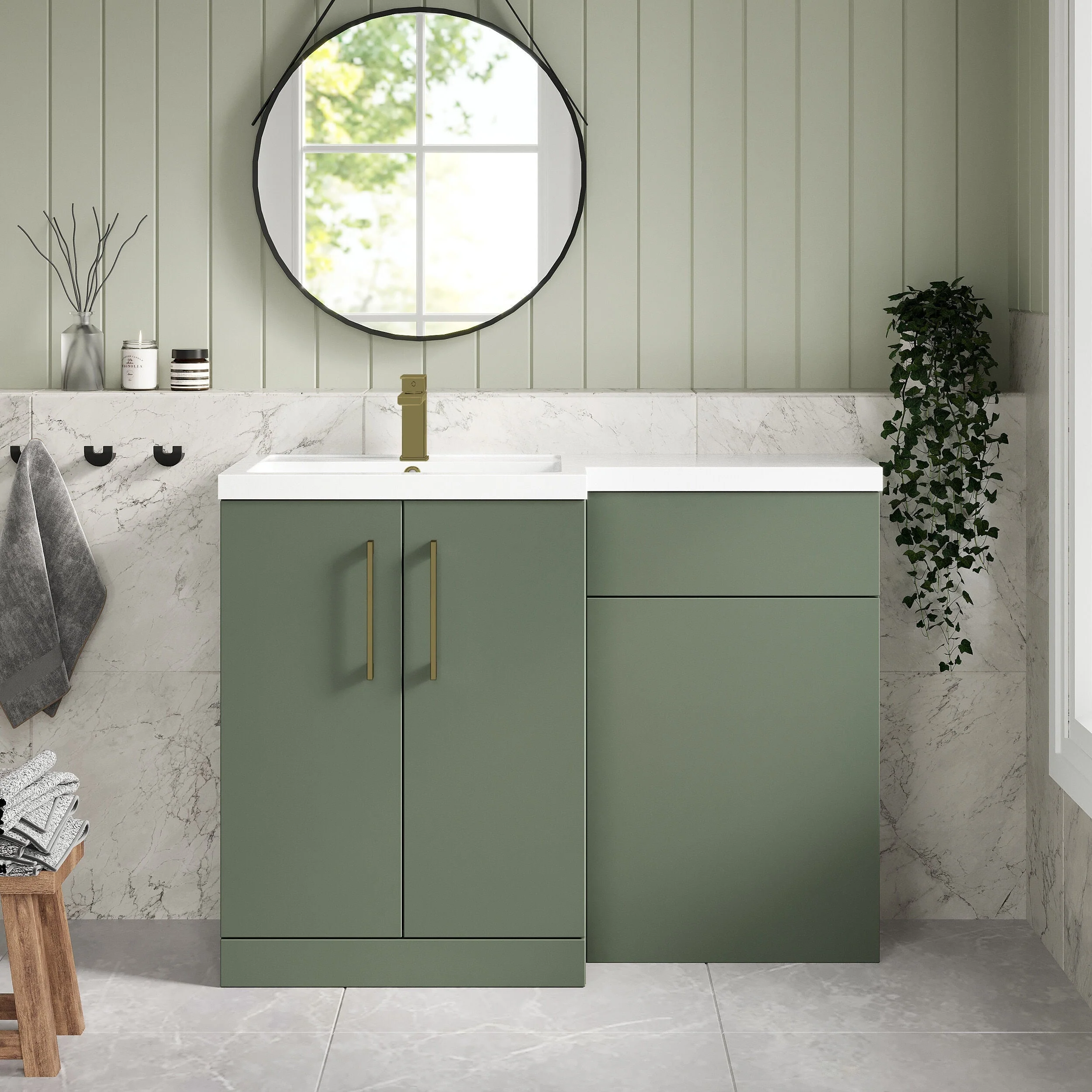 Bramshall Combination Vanity Unit with Basin & WC, Left Hand, 1100mm x 390mm - Choice of Colour and Handle Finish - Image 83