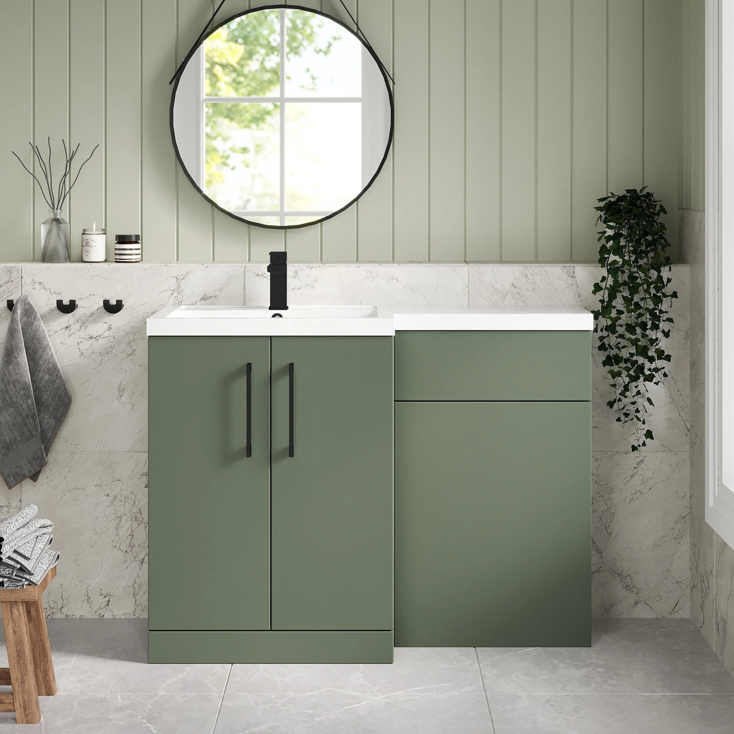 Bramshall Combination Vanity Unit with Basin & WC, Left Hand, 1100mm x 390mm - Choice of Colour and Handle Finish - Image 84