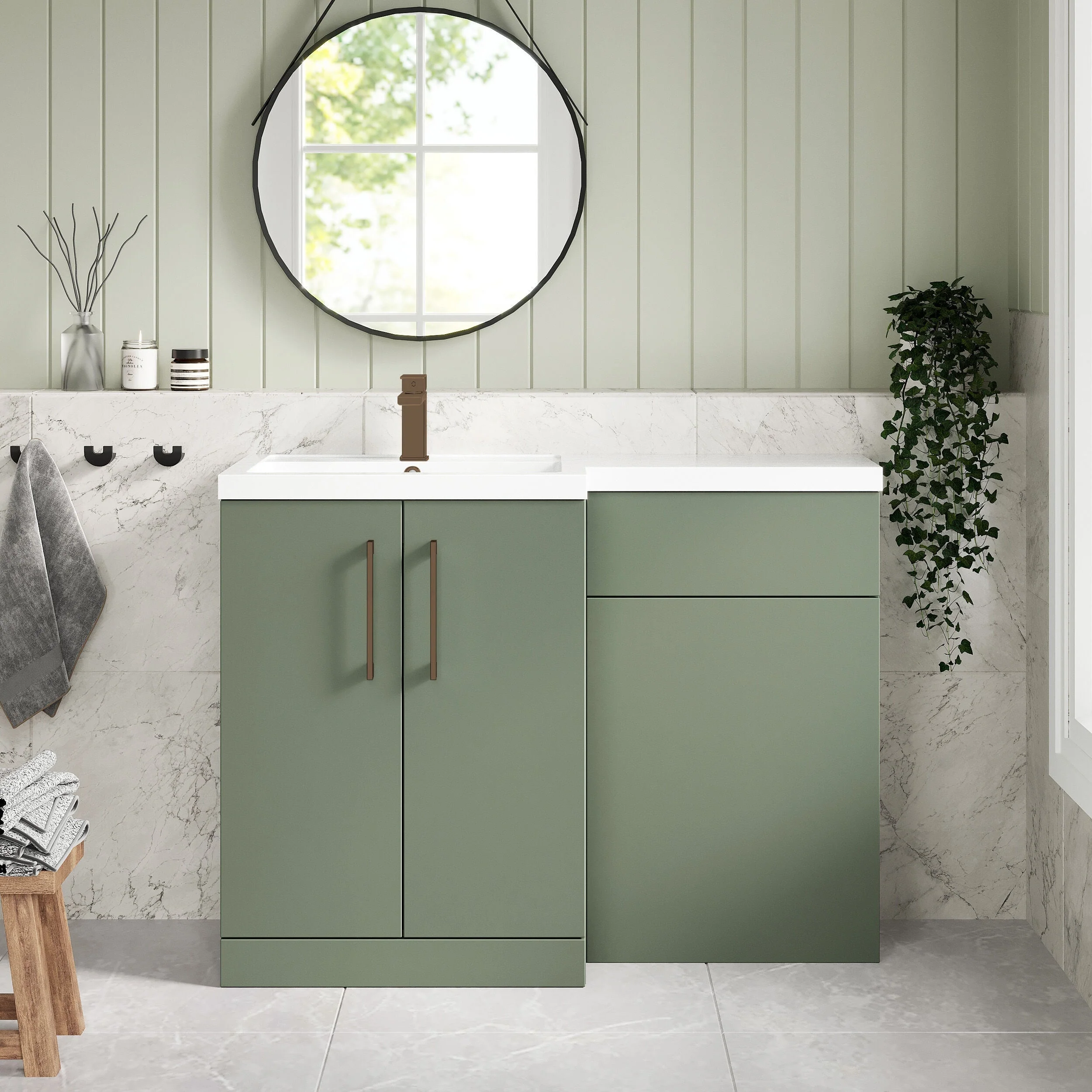 Bramshall Combination Vanity Unit with Basin & WC, Left Hand, 1100mm x 390mm - Choice of Colour and Handle Finish - Image 86