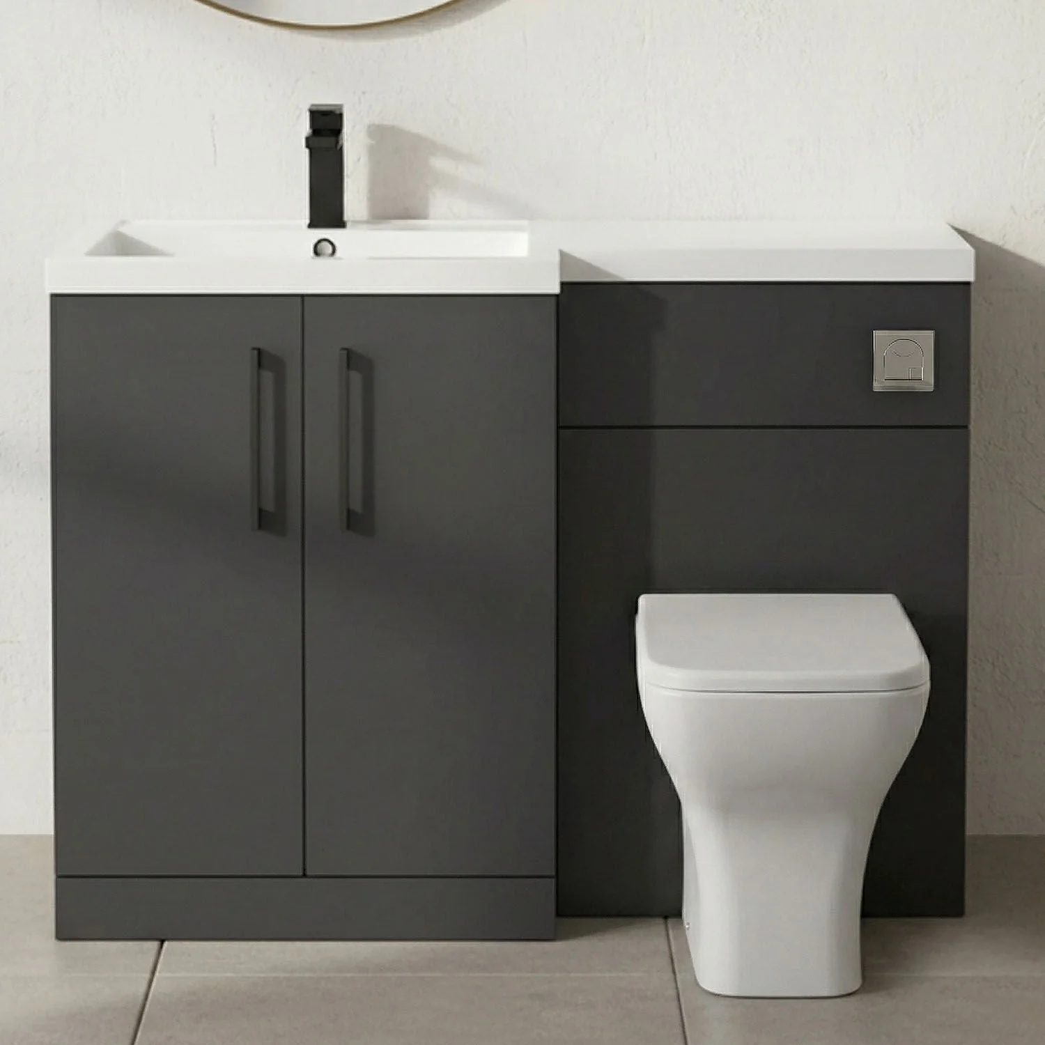 Bramshall Combination Vanity Unit with Basin & WC, Left Hand, 1100mm x 390mm - Choice of Colour and Handle Finish - Image 9