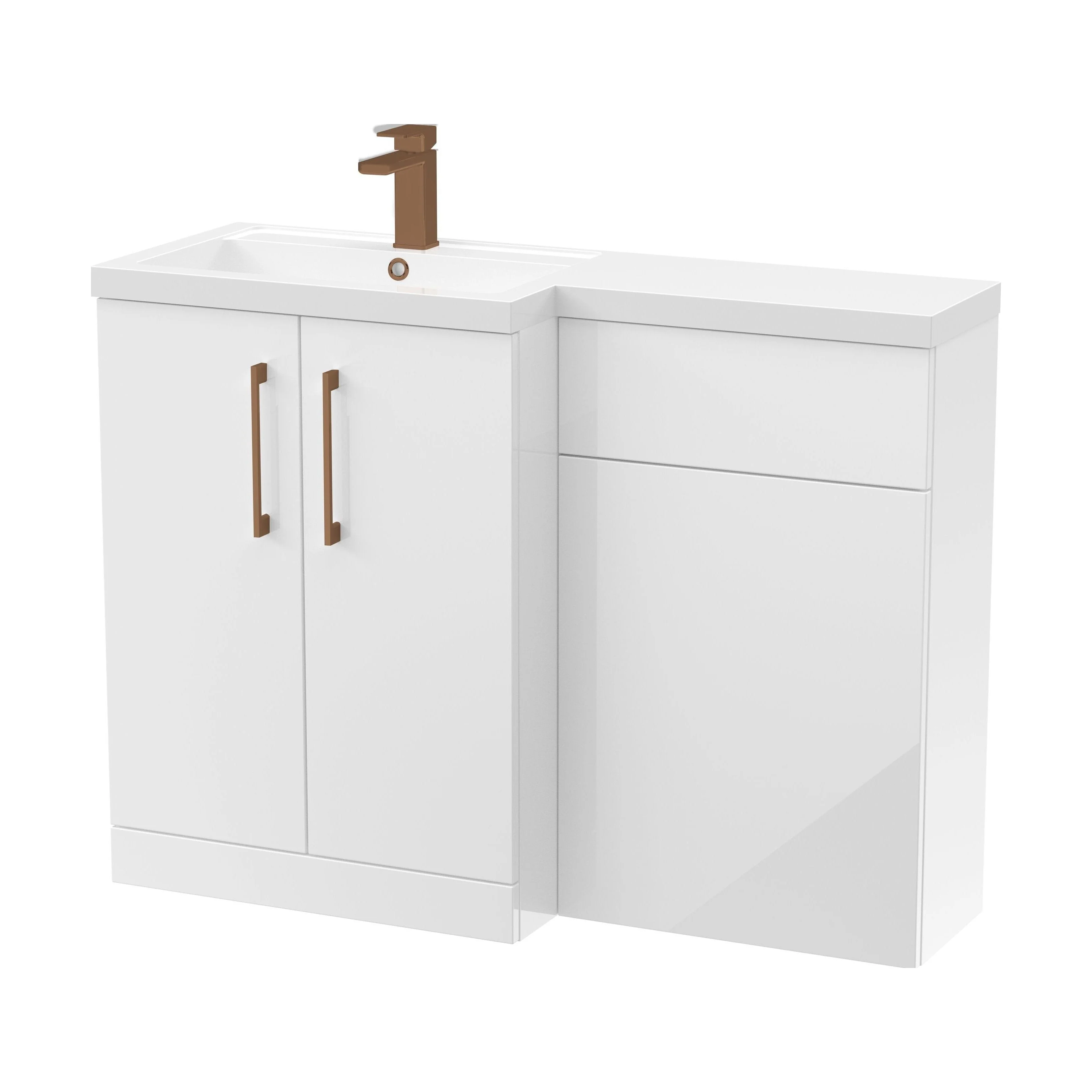 Bramshall Combination Vanity Unit with Basin & WC, Left Hand, 1100mm x 390mm - Choice of Colour and Handle Finish - Image 96