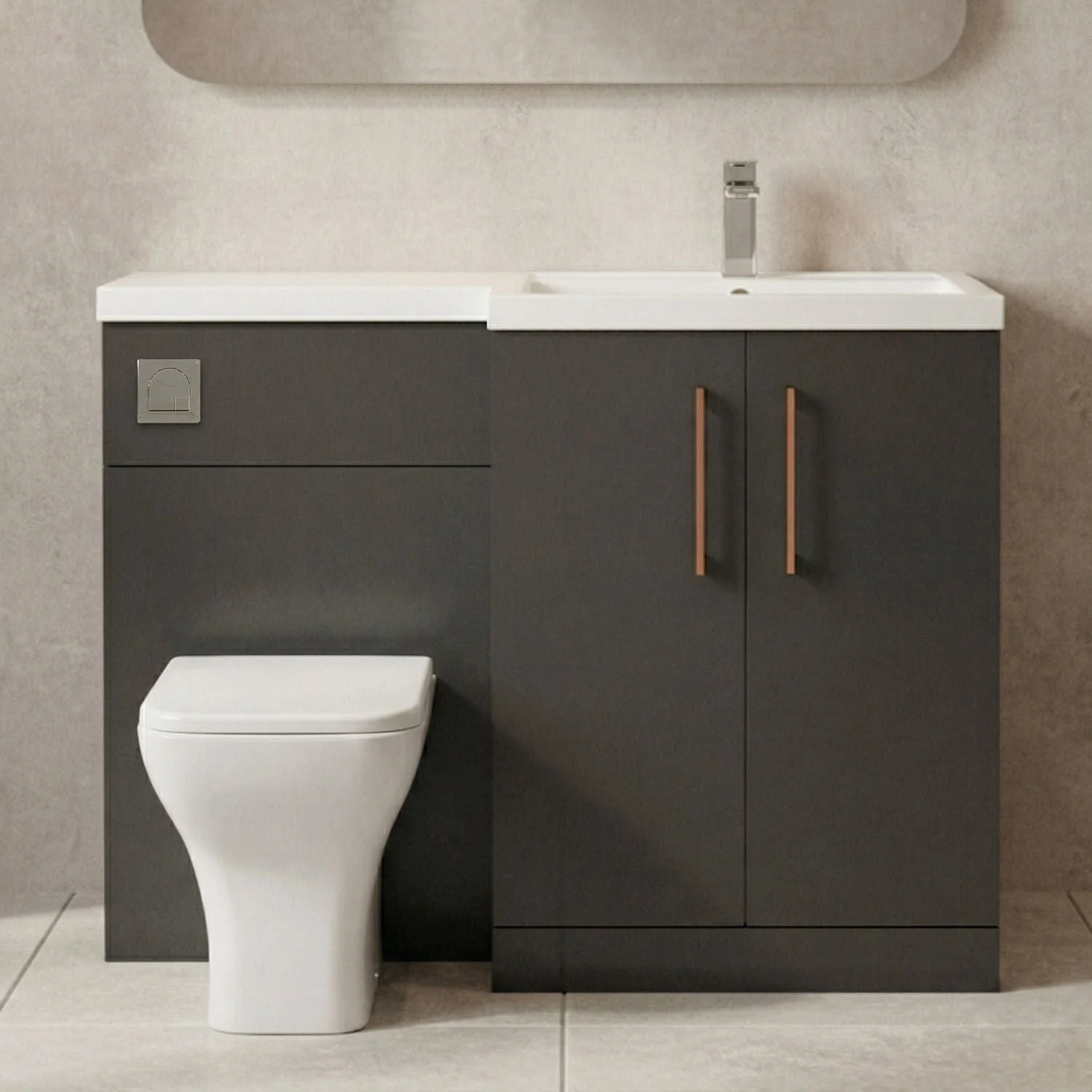 Bramshall Combination Vanity Unit with Basin & WC, Right Hand, 1100mm x 390mm - Choice of Colour and Handle Finish - Image 10