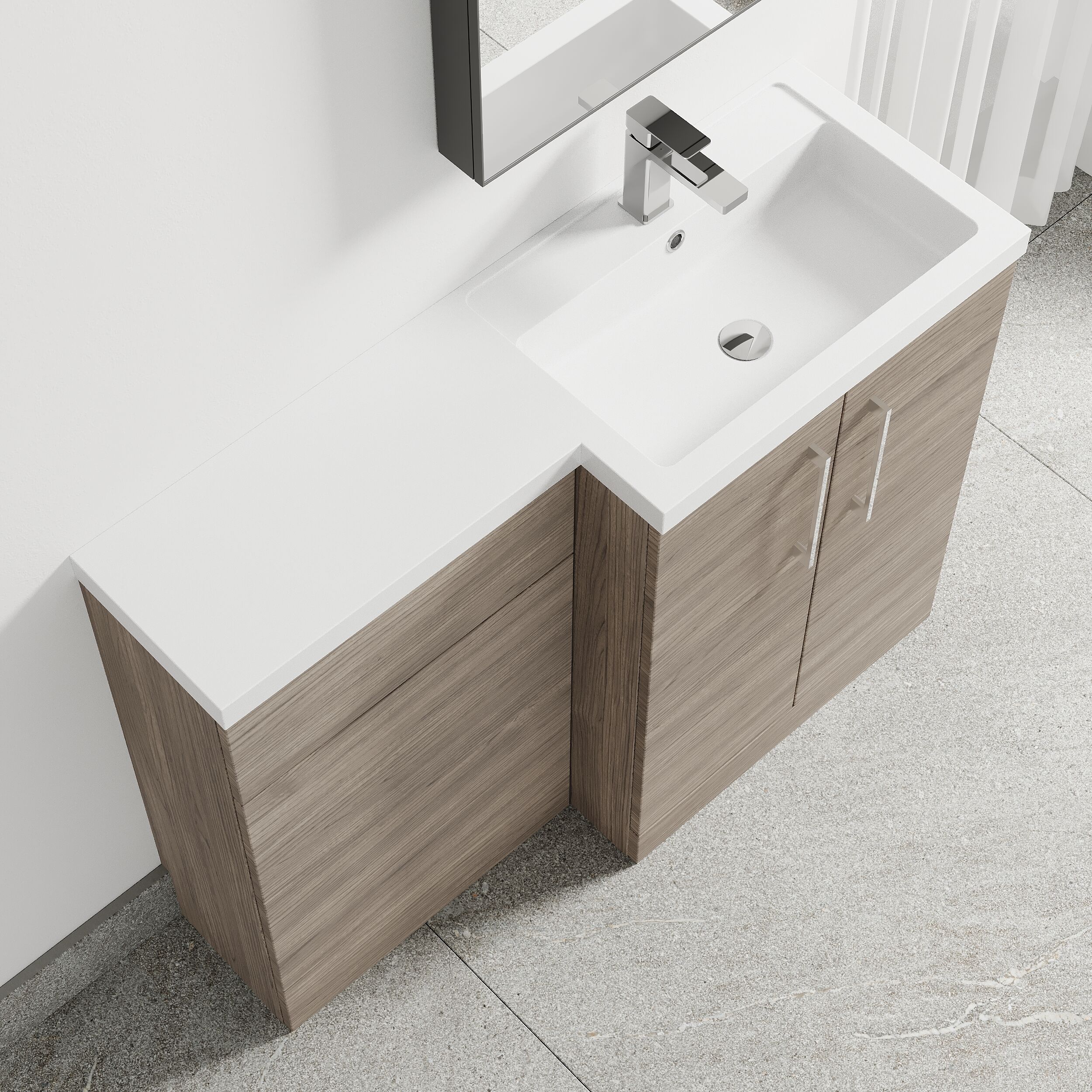 Bramshall Combination Vanity Unit with Basin & WC, Right Hand, 1100mm x 390mm - Choice of Colour and Handle Finish - Image 100